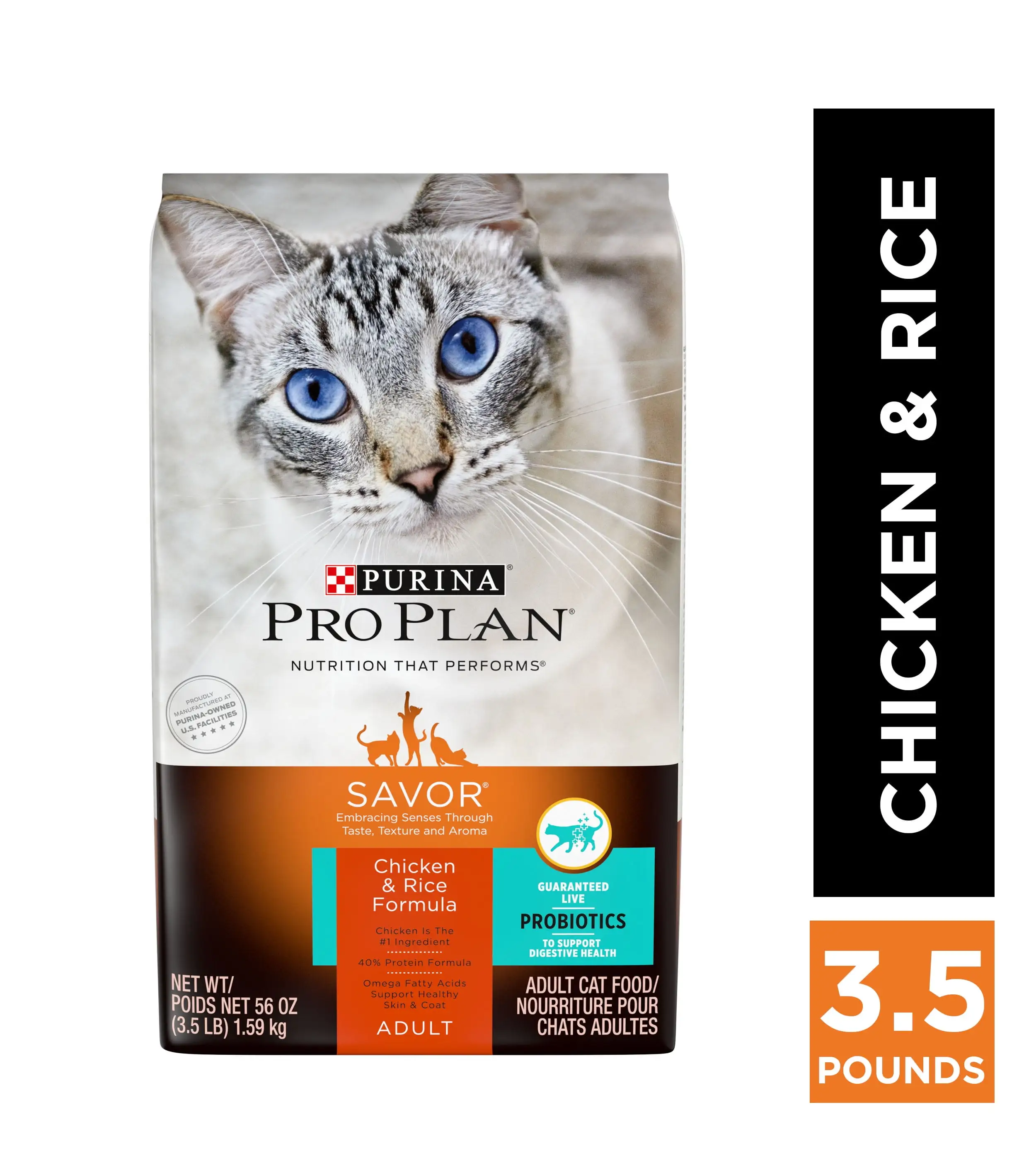 Purina Pro Plan High Protein Cat Food With Probiotics for Cats. Chicken and Rice Formula. 3.5 lb. Bag