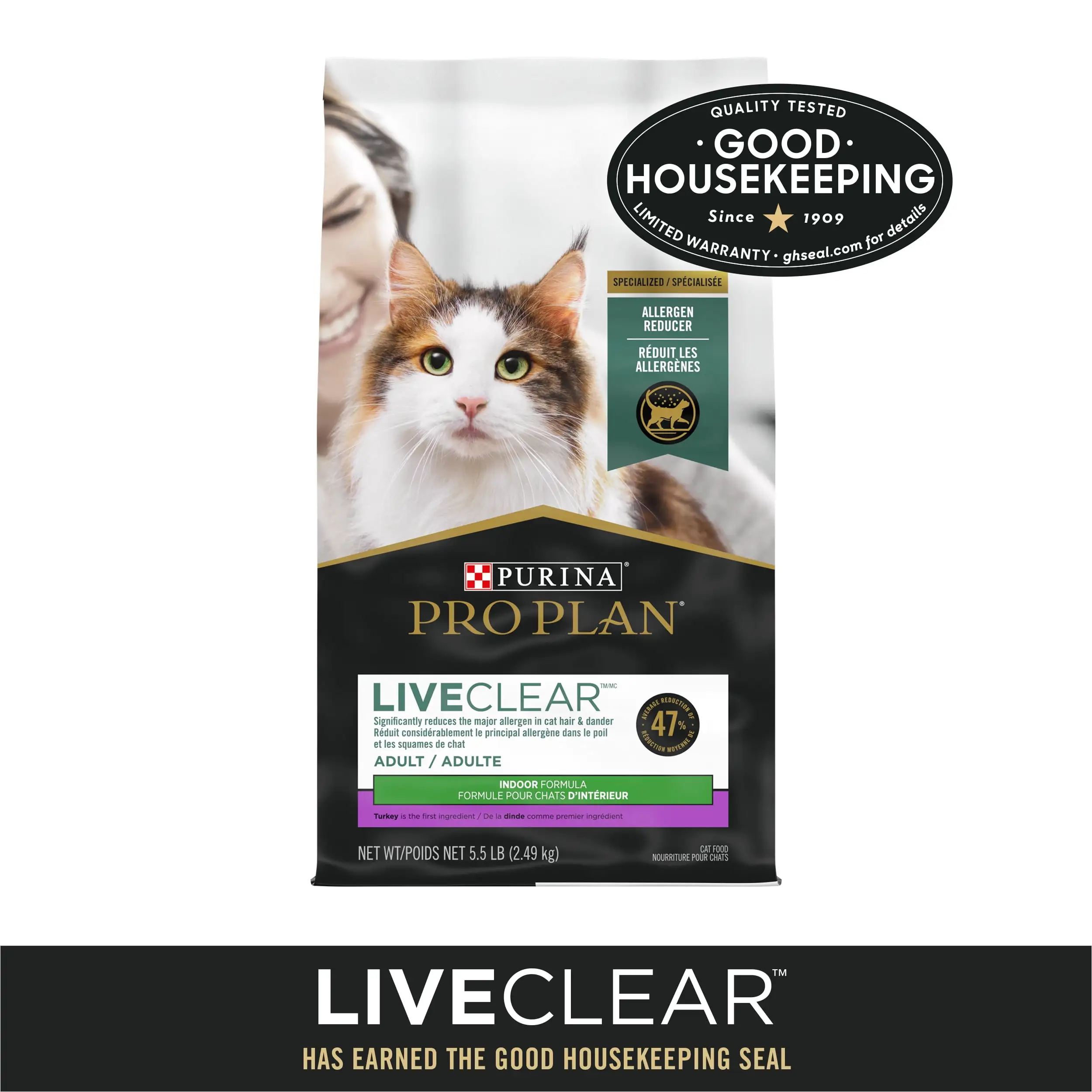 Purina Pro Plan High Protein. Indoor Dry Cat Food. LIVECLEAR Adult Indoor Formula. 5.5 lb. Bag