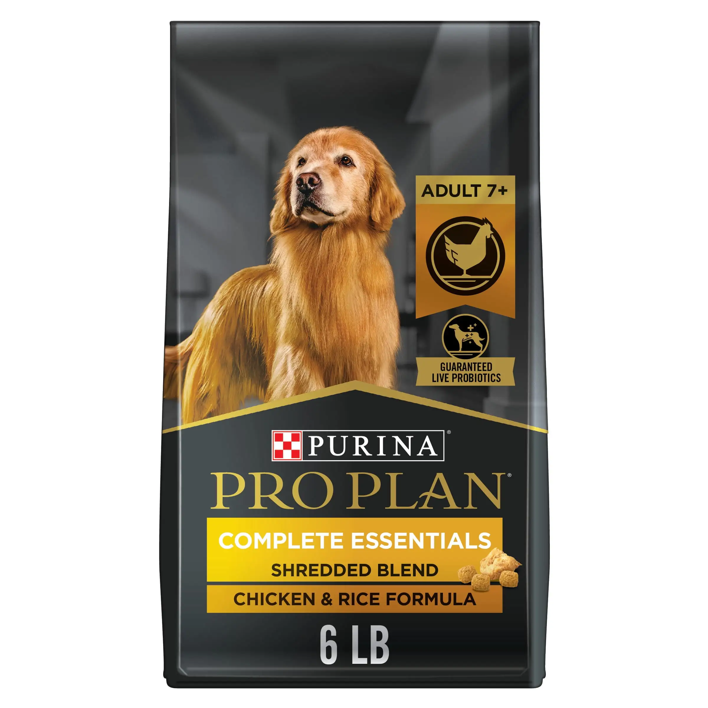 Purina Pro Plan Senior Dog Food With Probiotics for Dogs. Shredded Blend Chicken & Rice Formula. 6 lb. Bag