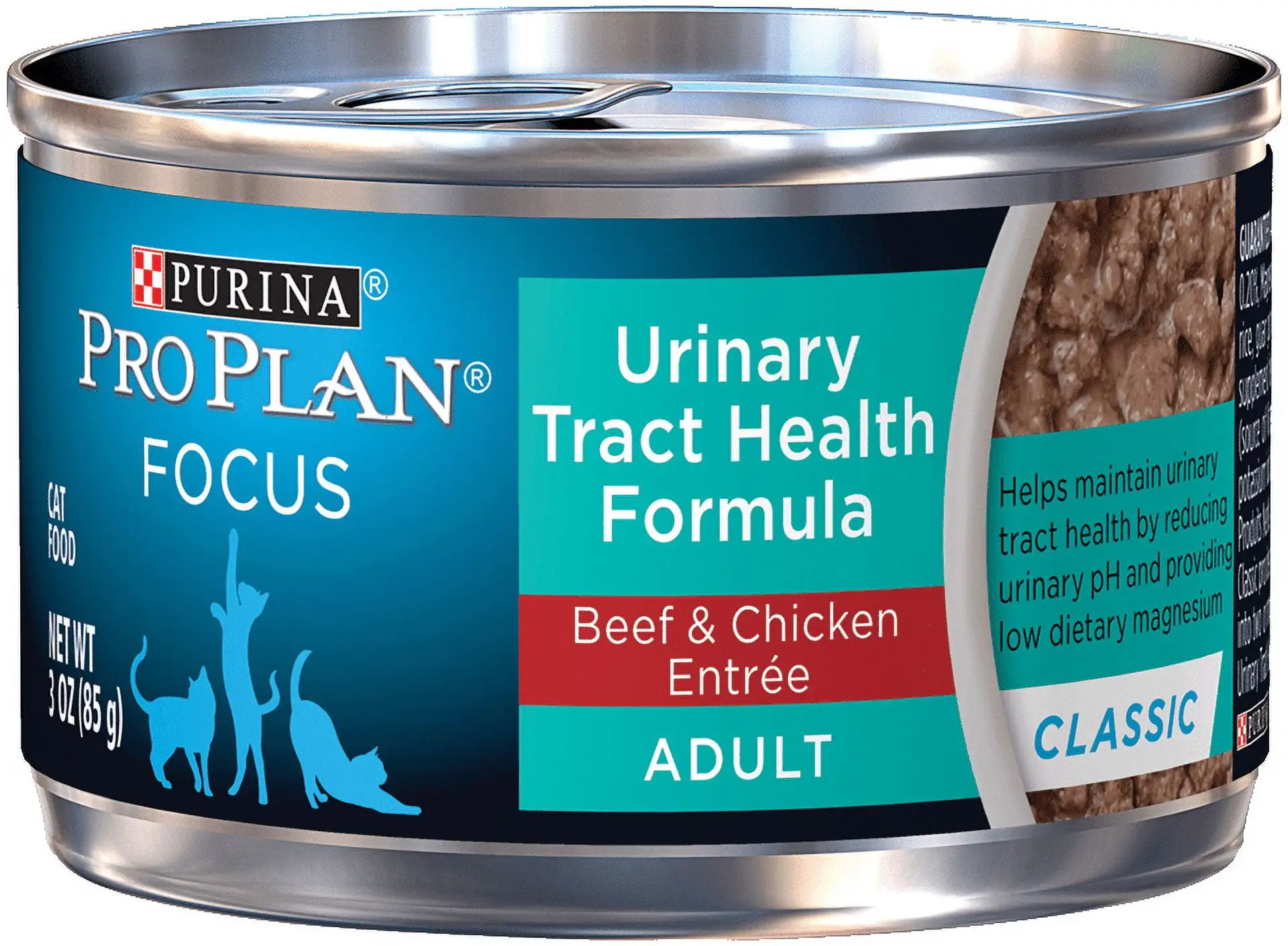 Purina Pro Plan Urinary Tract Health Wet Cat Food. FOCUS Urinary Tract Health Classic Beef & Chicken Entree - 3 oz. Pull-Top Can