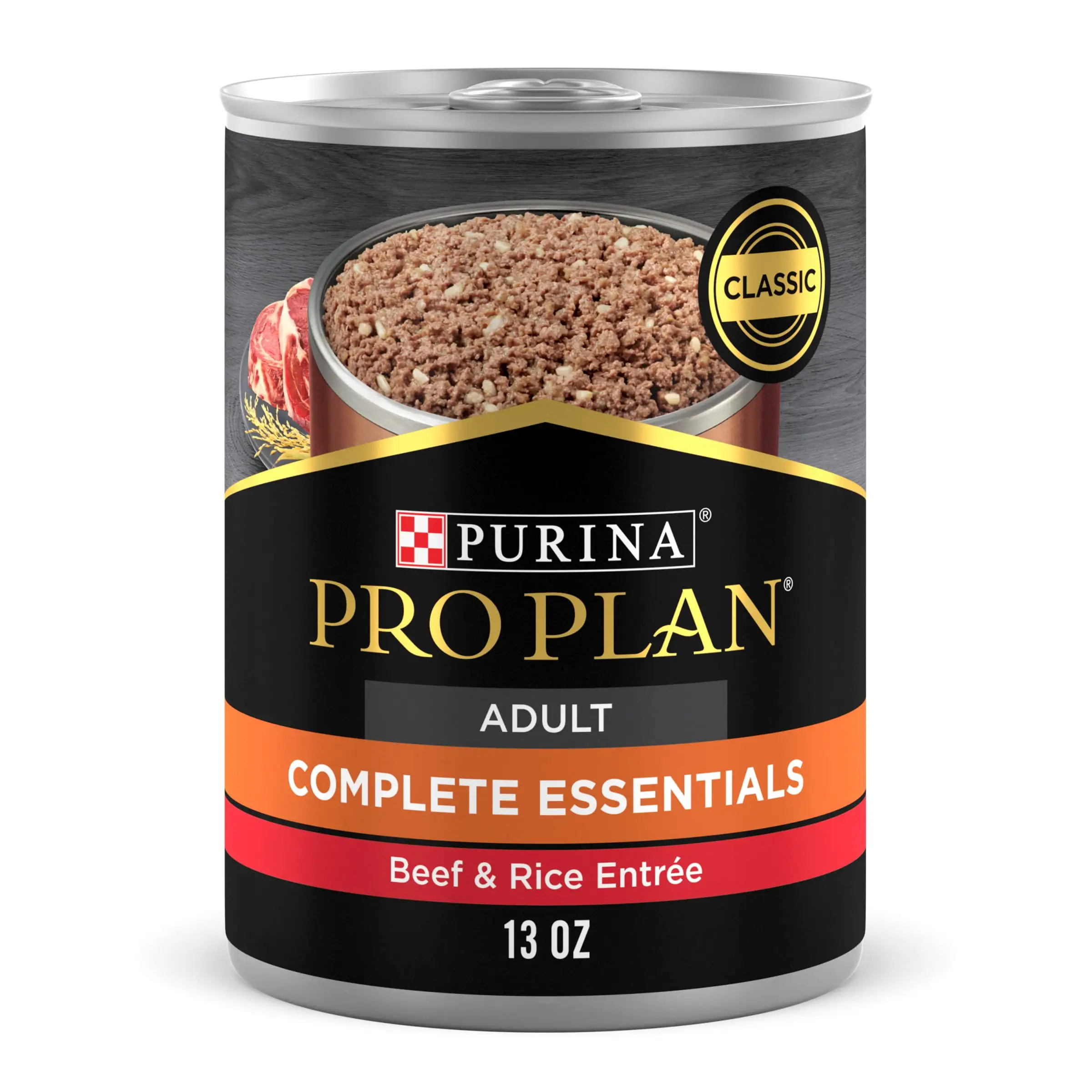 Purina Pro Plan Wet Dog Food for Adult Dogs Complete Essentials. Soft Beef & Rice. 13 oz Cans (12 Pack)