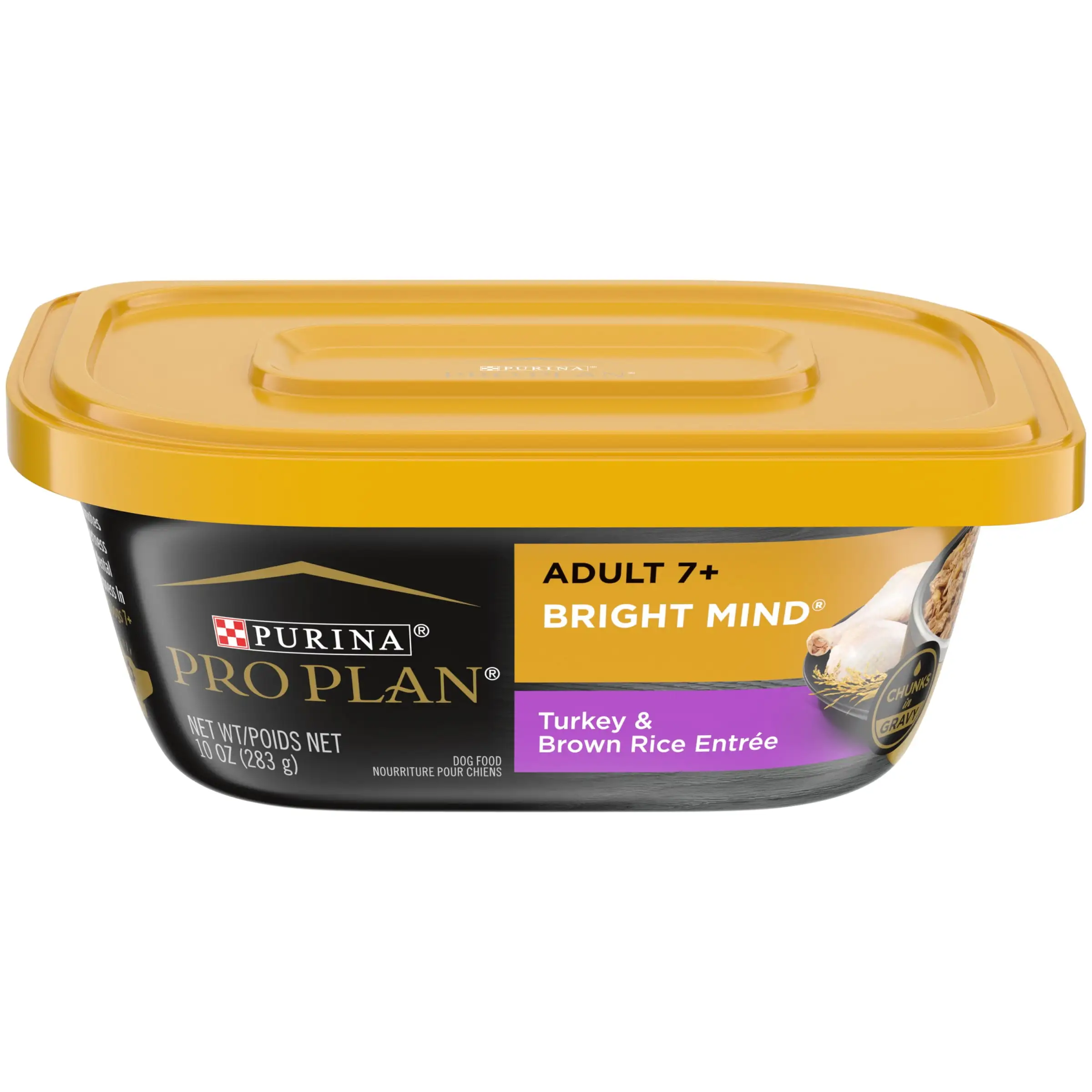 Purina Pro Plan Wet Dog Food for Senior Dogs Bright Minds High Protein. Turkey & Brown Rice. 10 oz Tubs (8 Pack)