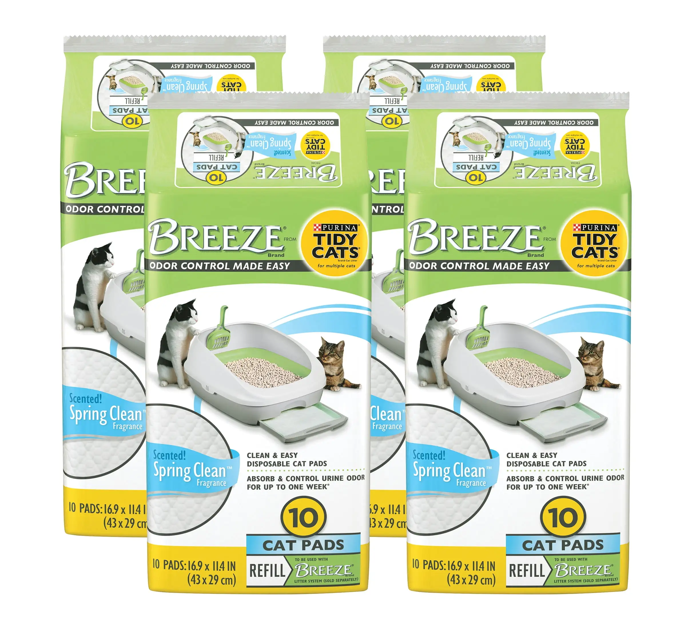 Purina Tidy Cats Breeze Cat Pad Refills. Spring Clean Fragrance. Clean & Easy Disposable Cat Pads for Breeze Cat Litter System. 10 Cat Pads (Pack - 4)