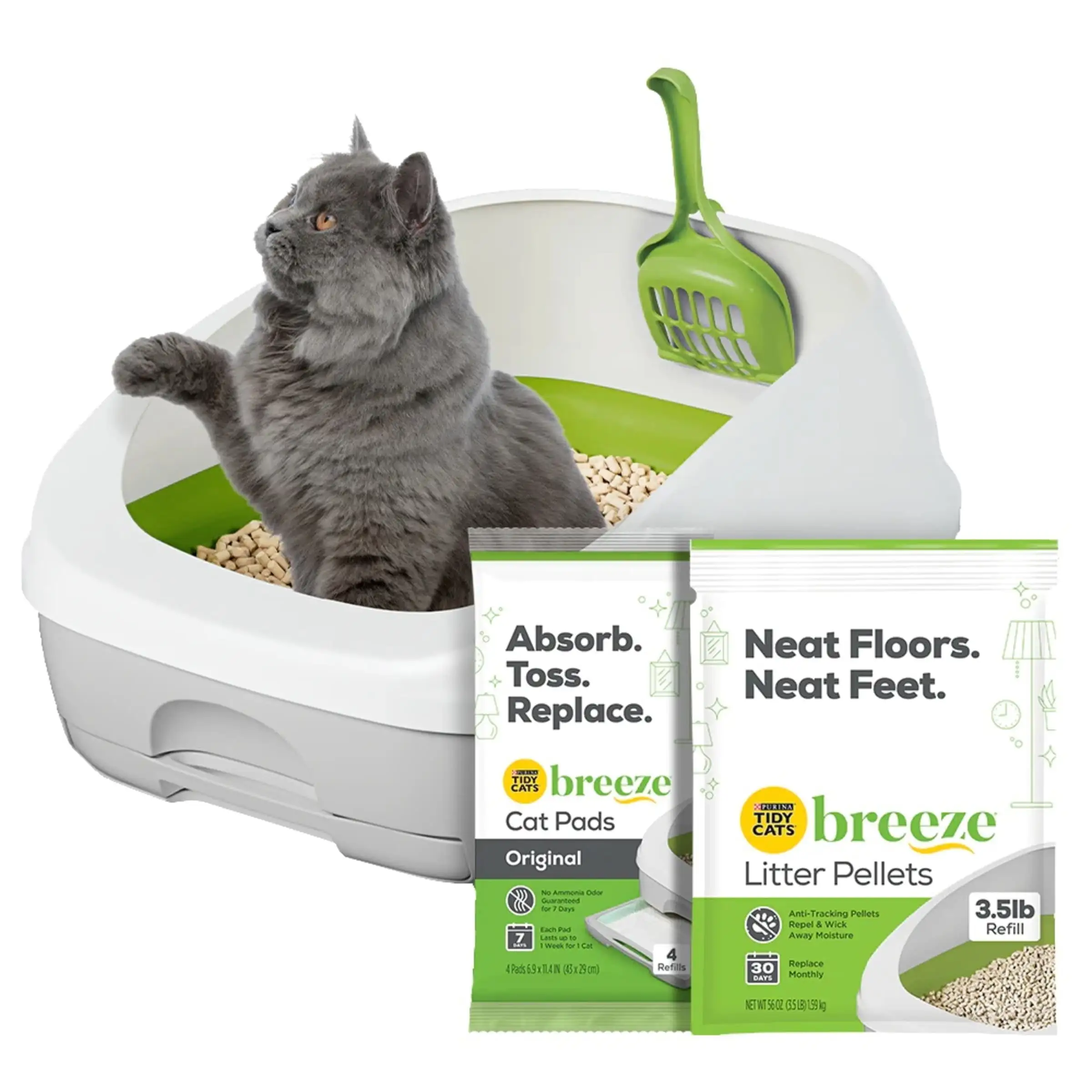 Purina Tidy Cats Breeze Starter Kit Cat Litter Box Made Easy Kitty Litter Box. Pellets. Scoop & Pads