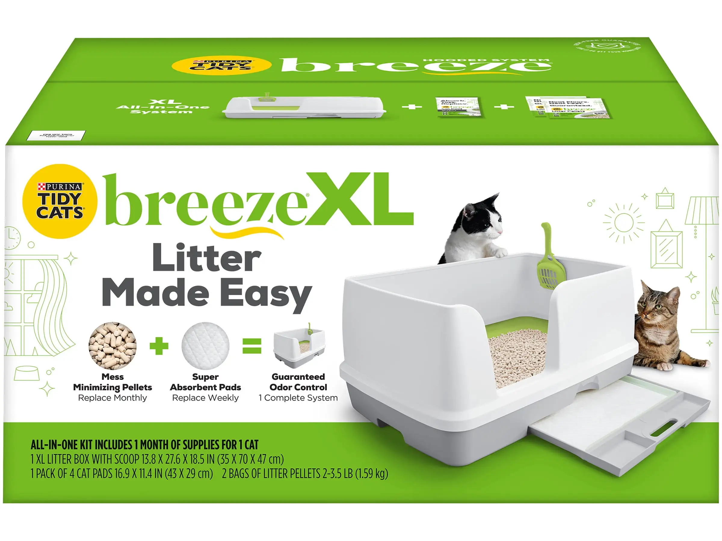 Purina Tidy Cats Breeze XL Cat Litter System Starter Kit. Breeze XL Cat Litter Box with Scoop. 4 Cat Pads & 2 Bags of Cat Litter Pellets. (Pack of 1)