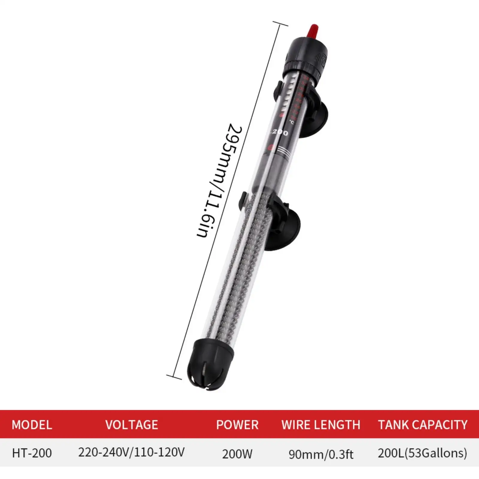 QISIWOLE 25/50/100/200/300W Adjustable Aquarium Heater. Submersible Fish Tank Heater Thermostat with Suction Cups