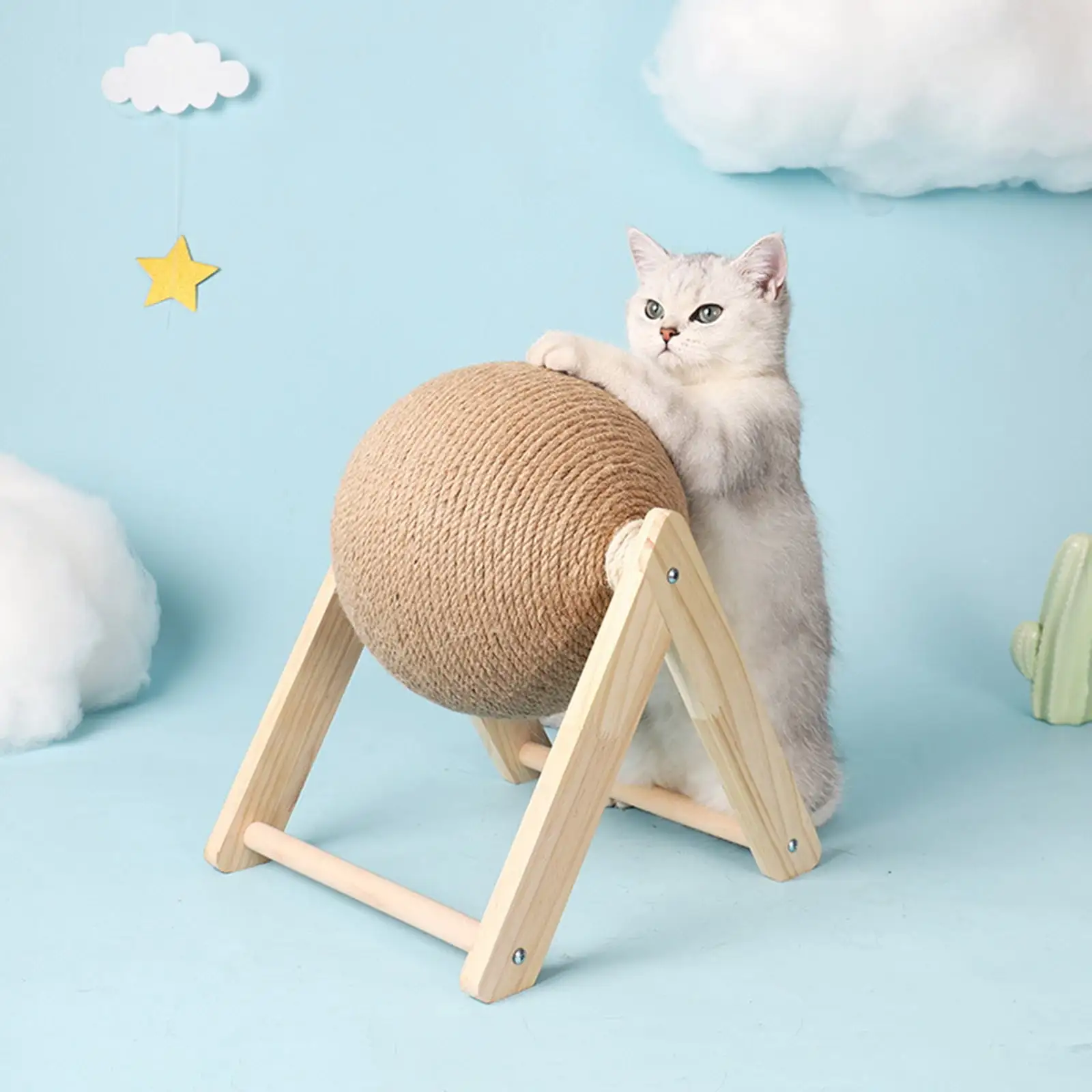 QISIWOLE Cat Scratching Board Cat Ball Toy Wooden Cat Scratching Ball Grinding Claw Hand Wrapped Sisal Rope Cat Climbing Frame Durable Cat Scratching Post Pet Supplies.Clearance