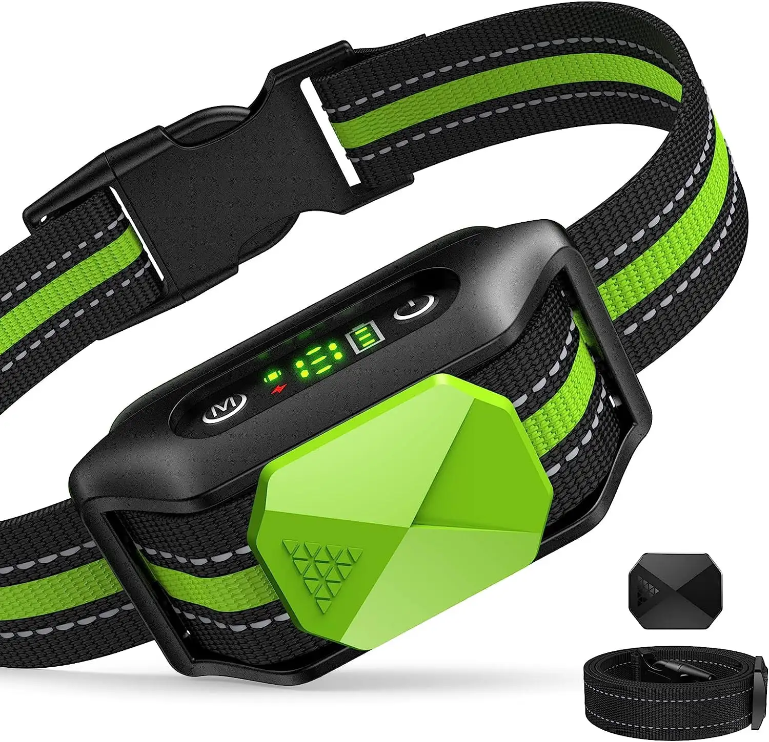 QSCQ Adjustable Dog Stop Barking Collar. Universal Fit for All Dog Sizes. User-Friendly with Gentle Vibration. Green - Ideal for Training & Home Use