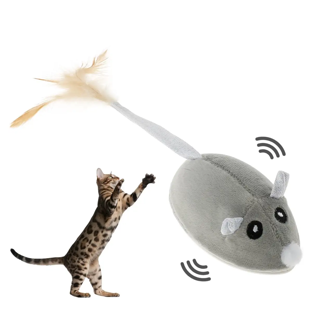 Qenwkxz Cat Interactive Mouse Toy Automatic Electric Mouse Teaser Toy Realistic Kitten Feather Toy Random Moving Mouse Cat Toy with Feather Tail USB Rechargeable Toy for Pets