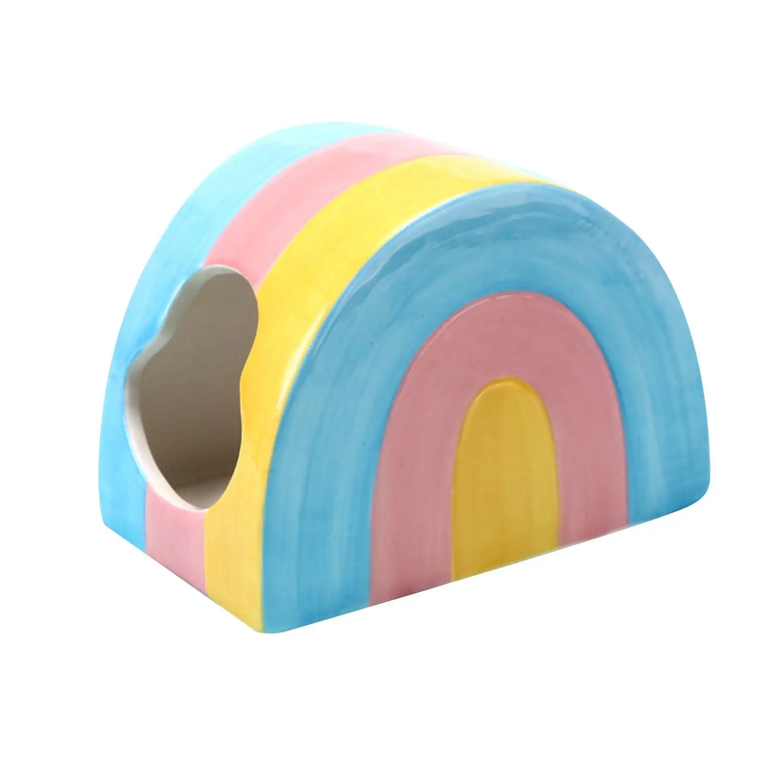 Qianying Hamster Hideout Ceramic Adorable Hamster House Chinchilla Mini Hut Small Animal Hideout Cave Cage Accessories Rainbow Nest Pet House Cooling Summer Hamster