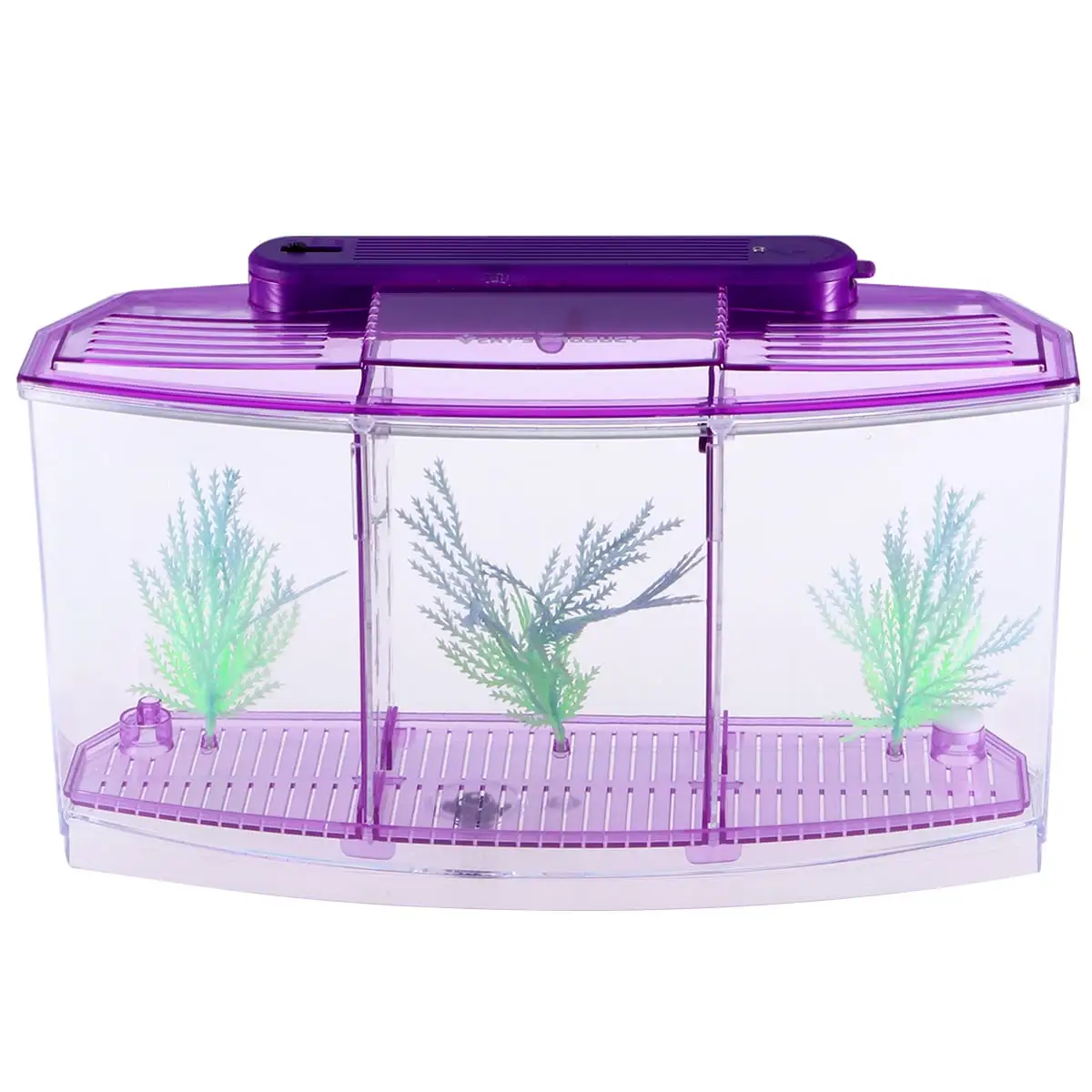 Qumonin Mini Fish Tank Self-Cleaning Desktop Mini Ecological Goldfish Tank Square Hatching Seedlings Aquariums for Home Shop (Purple)