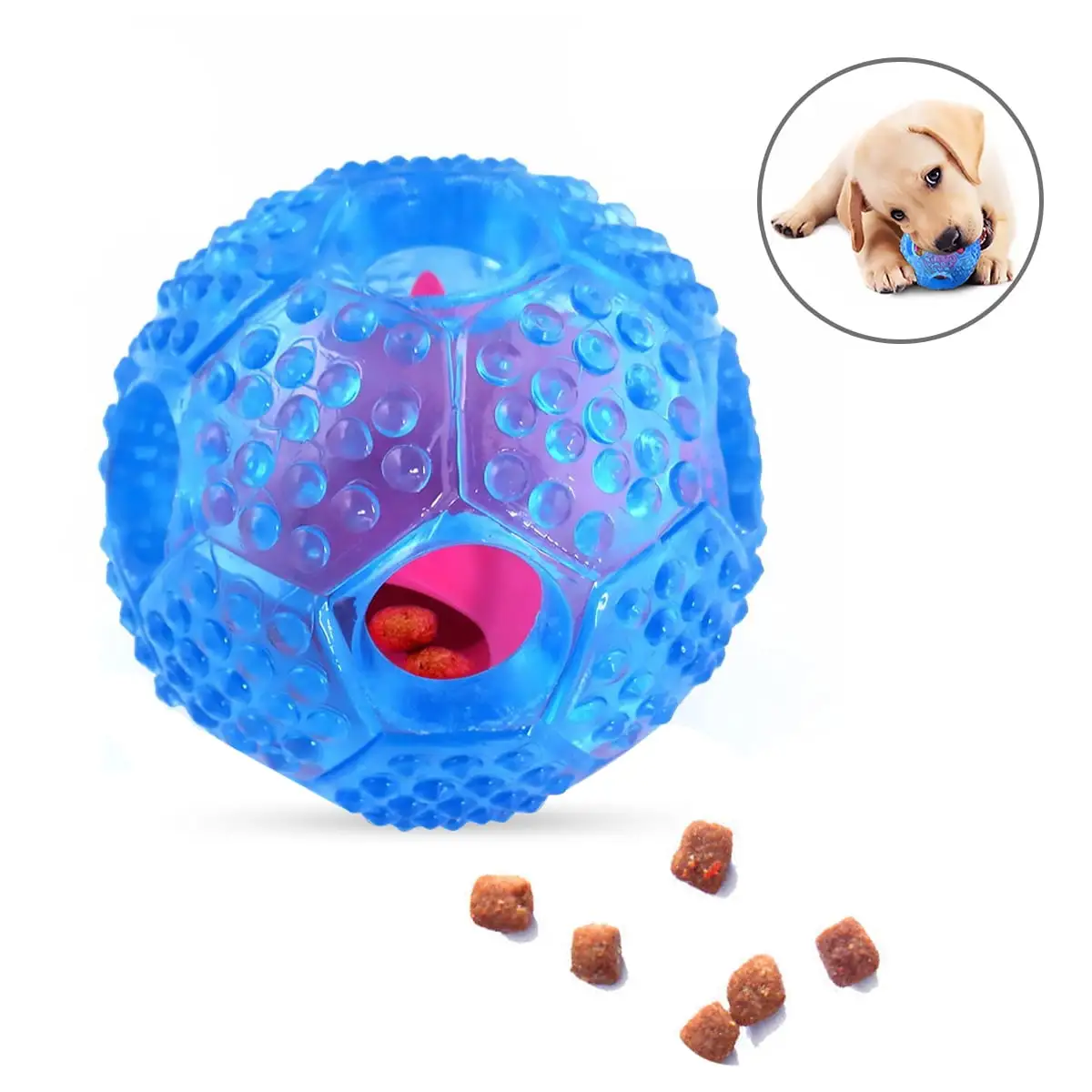 RNKR Large Dog Treat Ball. Dog IQ Puzzle Toy. Interactive Food Dispenser to Slow Feed Best Toy for Training and Play-Blue