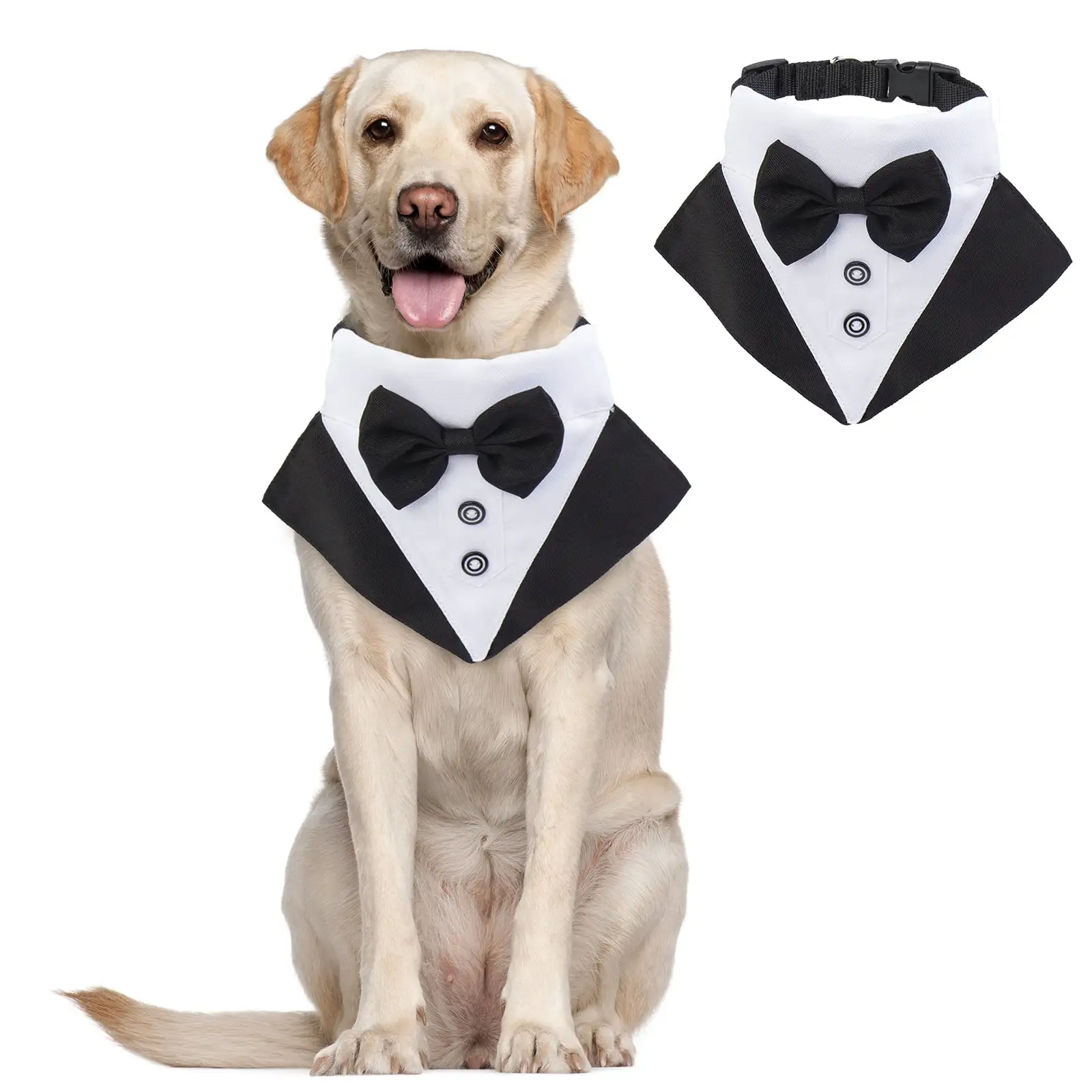 ROZKITCH Dog Tuxedo Adjustable Dog Tuxedo Collar with Bow Tie Formal Dog Bandana Dog Wedding Suit for Small Medium Large Dogs