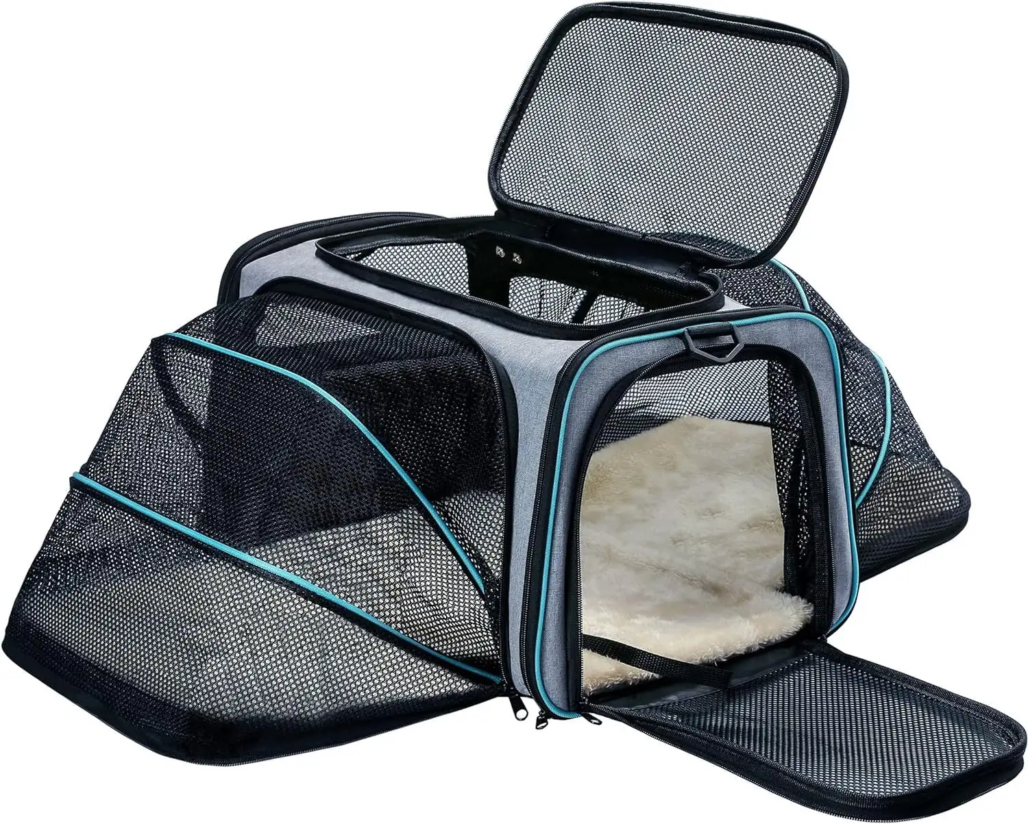 RUseeN Large Cat Dog Carrier - Airline Approved 4 Side Expandable Soft-Sided Pet Carrier with Removable Fleece Pad and Pockets. Cat Carrier Large for 2 Cats/Puppy and Small Animals