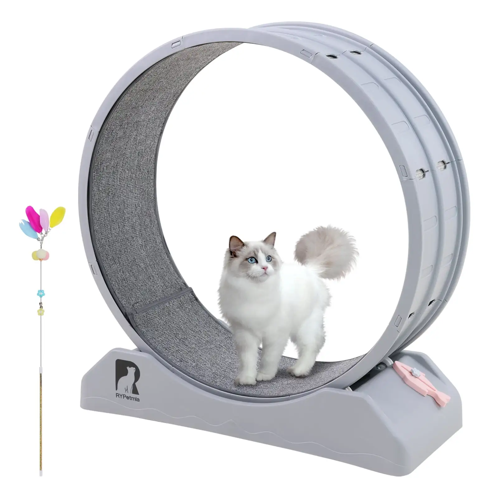 RYPetmia 31.5 Large Cat Treadmill with Locking.Cat Exercise Running Wheel with Carpeted Runway(Gray)