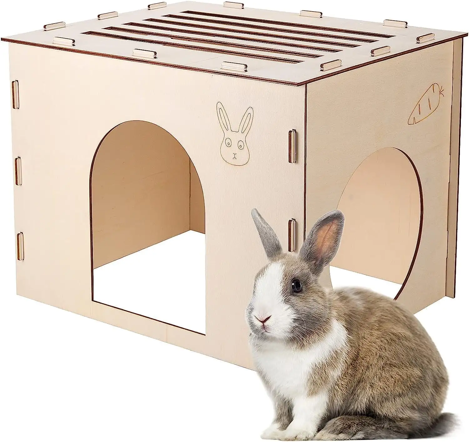 Rabbit Hutch.Wood Rabbit Houses and Hideouts.Wooden Rabbit Castle Bunny Hideout for Indoor Bunnies Chinchilla.Hamsters and Guinea Pigs Hut to Hide