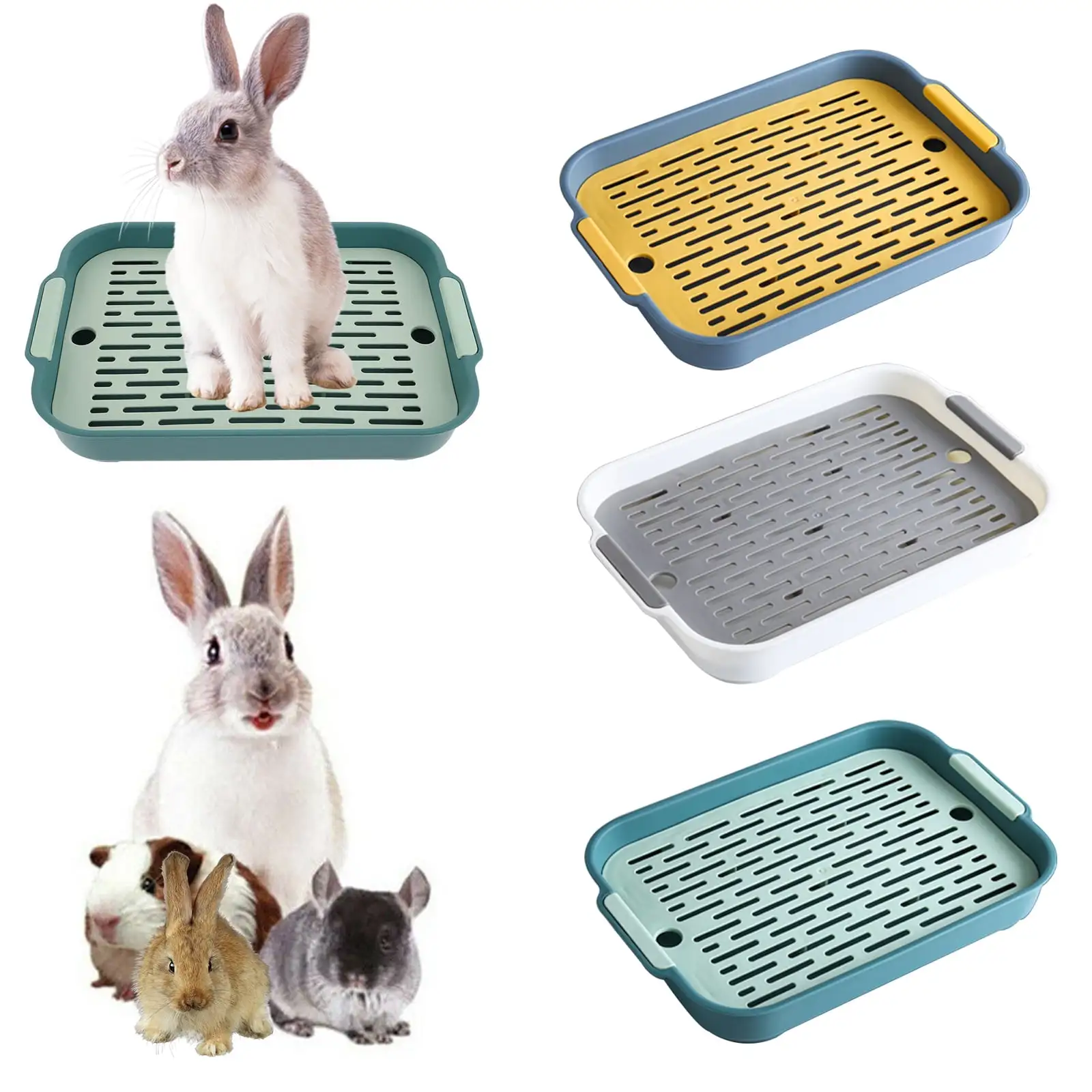 Rabbit Litter Box with Grate. Small Guinea Pig Litter Pan. Anti-Turnover Pet Toilet Tray by Stuffygreenus. Blue