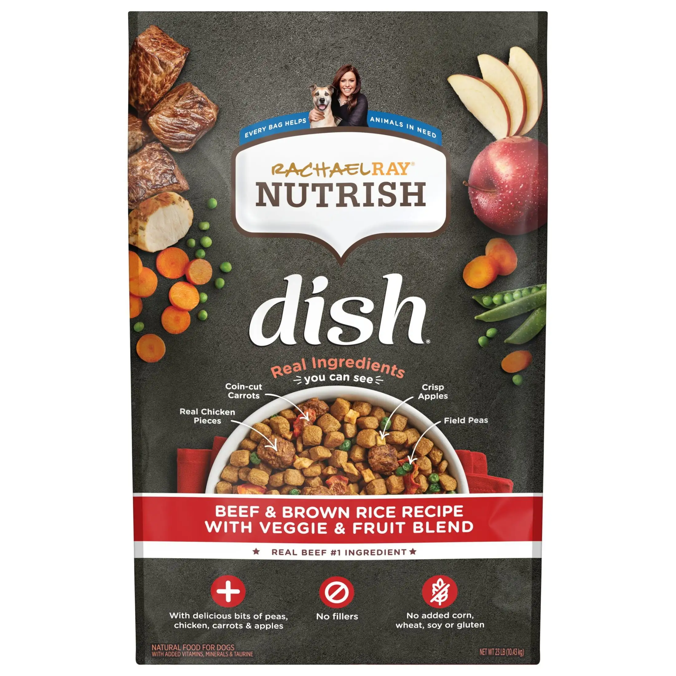 Rachael Ray Nutrish Dish Beef & Brown Rice Recipe With Veggie & Fruit Blend Dry Dog Food. 23 lb. Bag