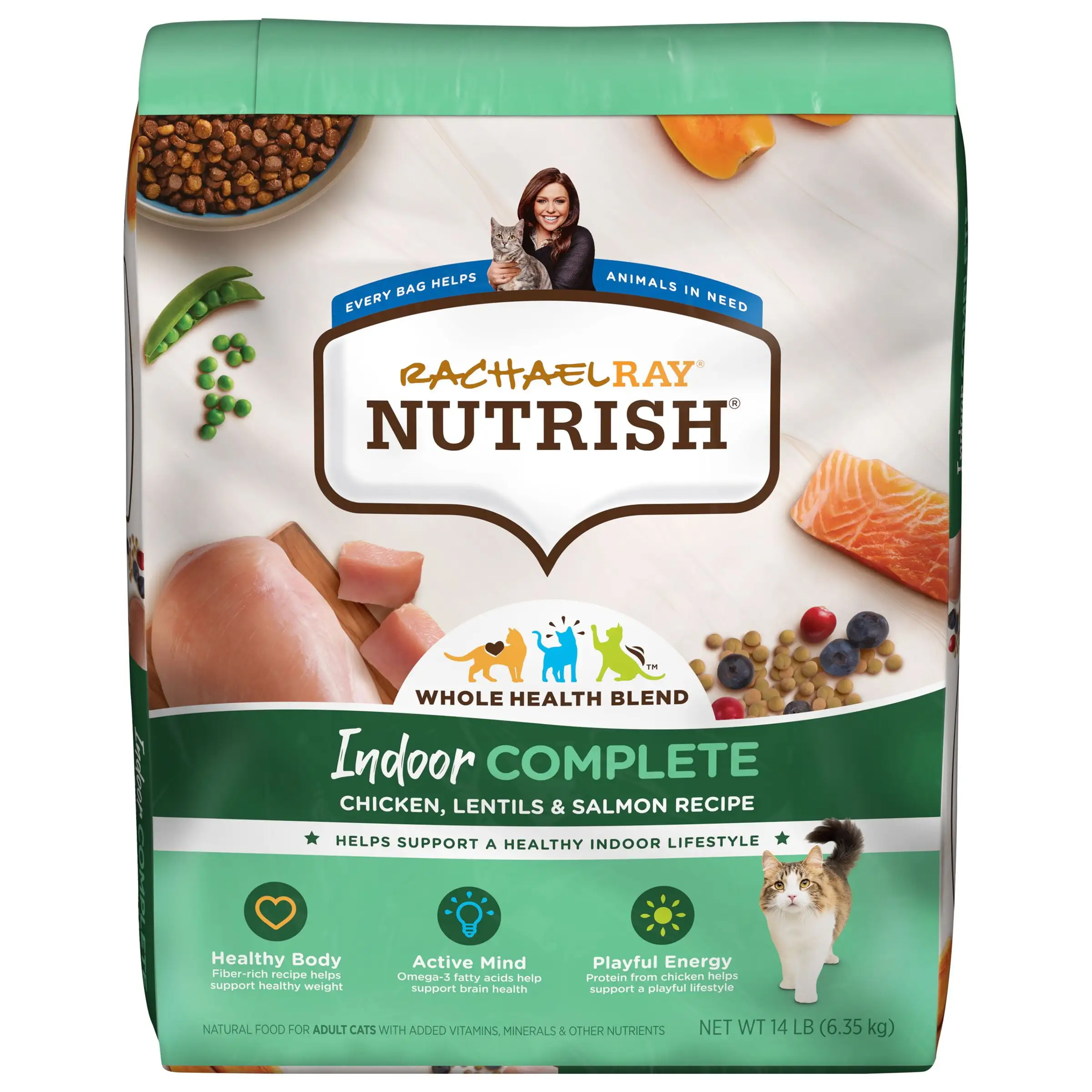 Rachael Ray Nutrish Indoor Complete Chicken. Lentils & Salmon Recipe Dry Cat Food. 14 lb. Bag