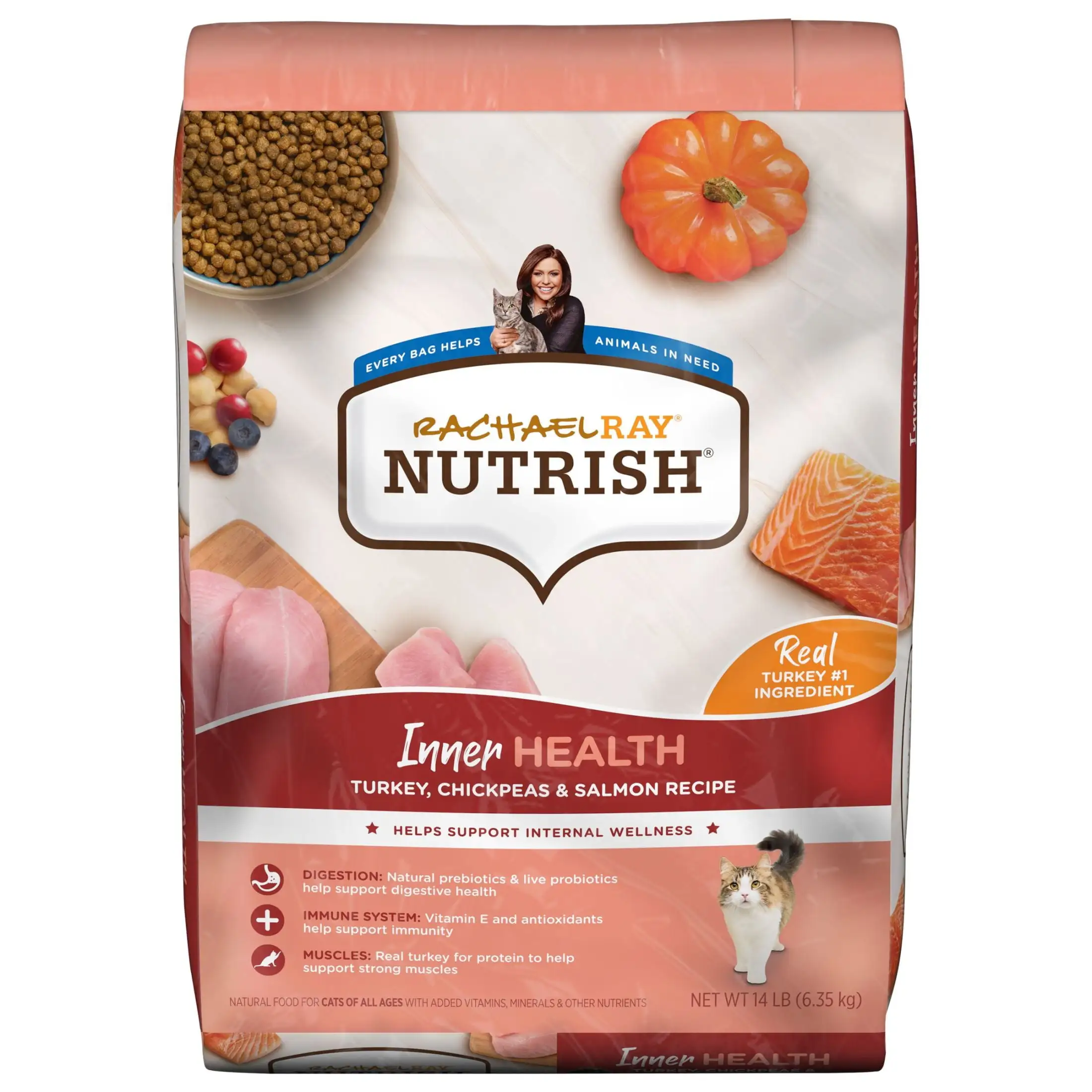 Rachael Ray Nutrish Inner Health Turkey. Chickpeas & Salmon Recipe Dry Cat Food. 14 lb. Bag