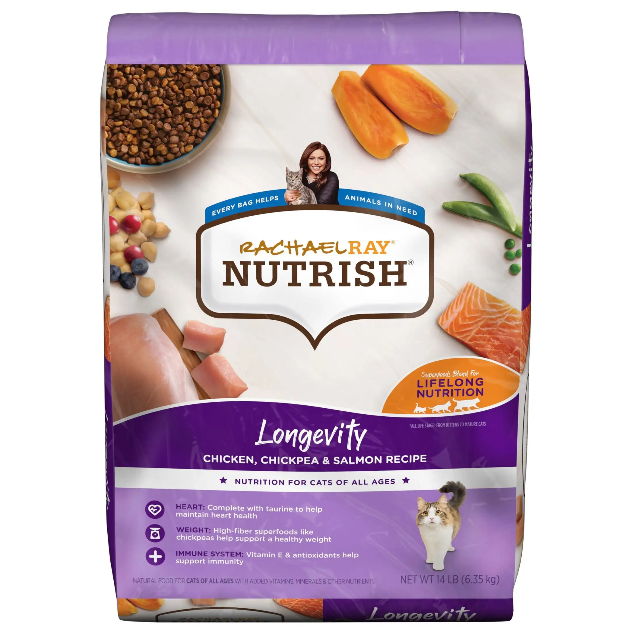 Rachael Ray Nutrish Longevity Chicken. Chickpea & Salmon Recipe Dry Cat Food. 14 lb. Bag