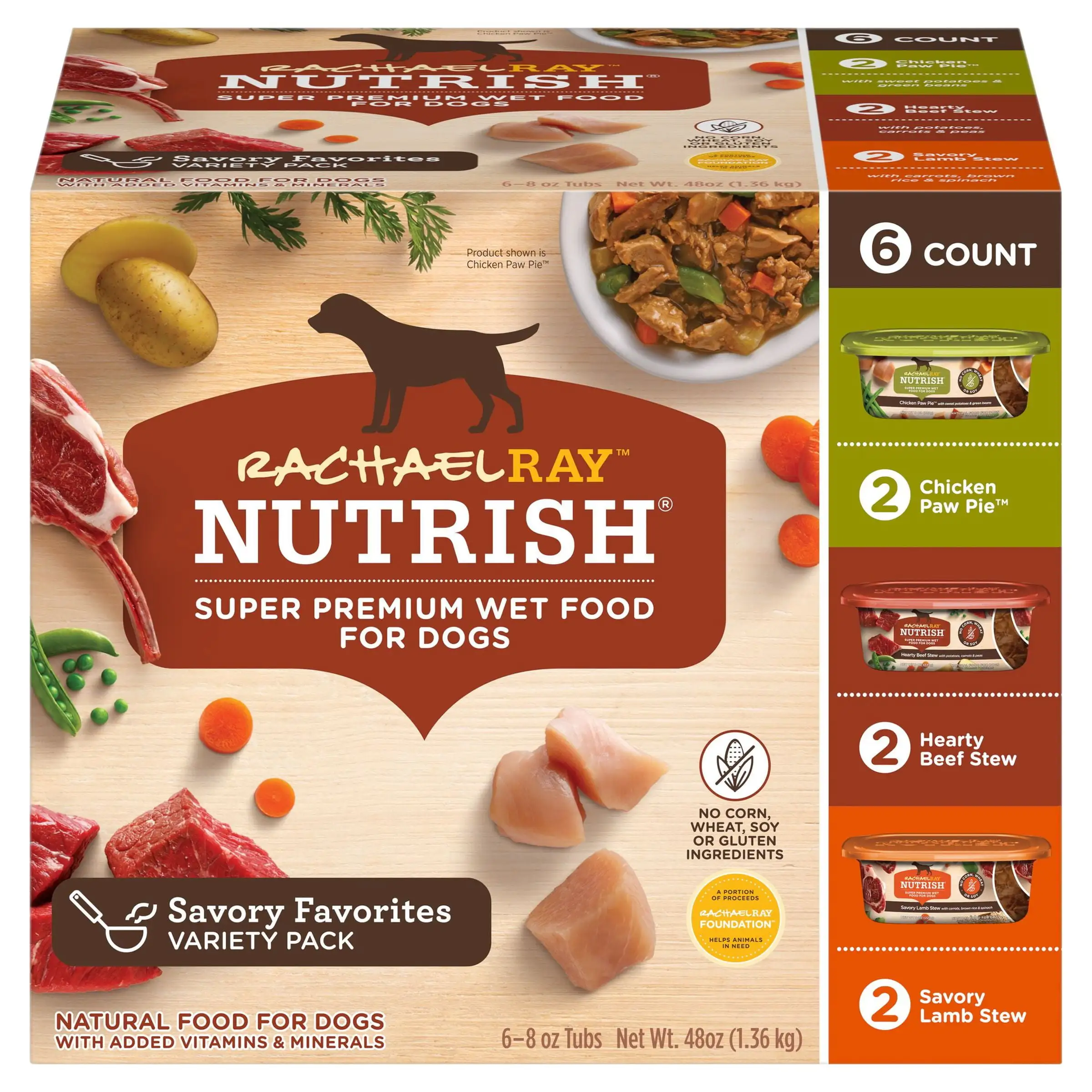 Rachael Ray Nutrish Natural Premium Wet Dog Food. Savory Favorites Variety Pack. 8 oz. Tub (Pack of 6)