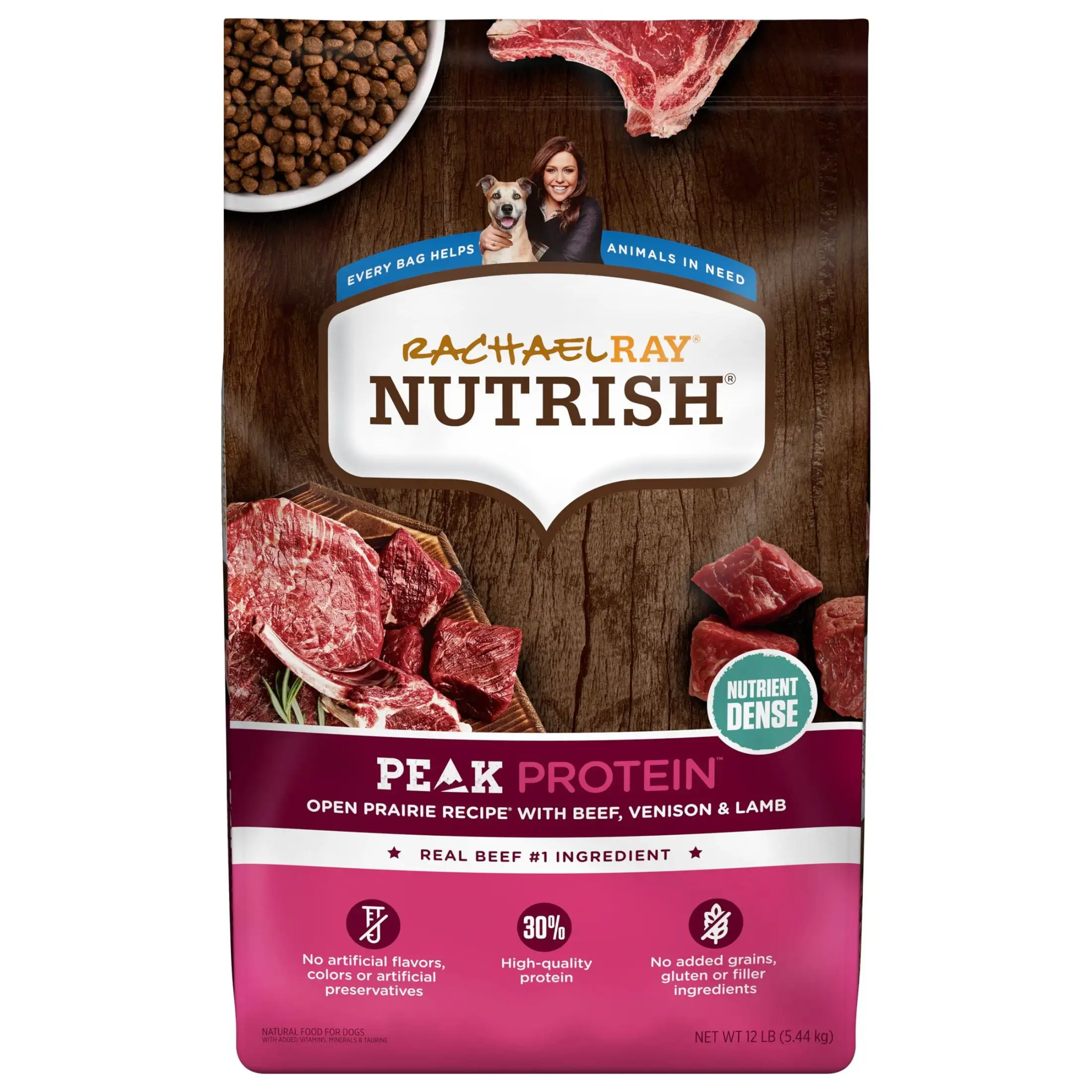 Rachael Ray Nutrish Peak Protein Open Prairie Recipe With Beef. Venison & Lamb Dry Dog Food. 12 lb. Bag