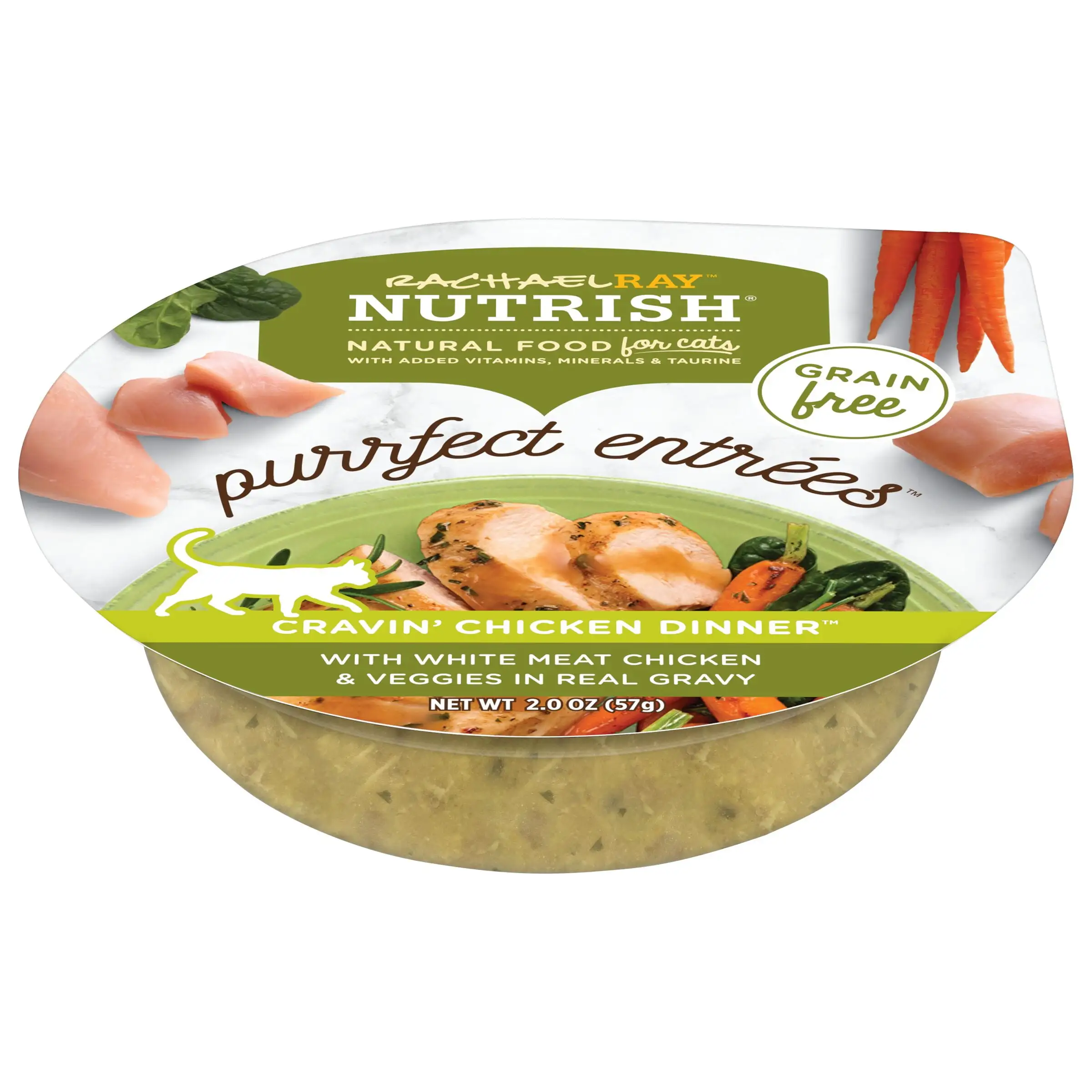 Rachael Ray Nutrish Purrfect Entrees Grain Free Natural Wet Cat Food. Cravin' Chicken Dinner. 2 oz. Cup