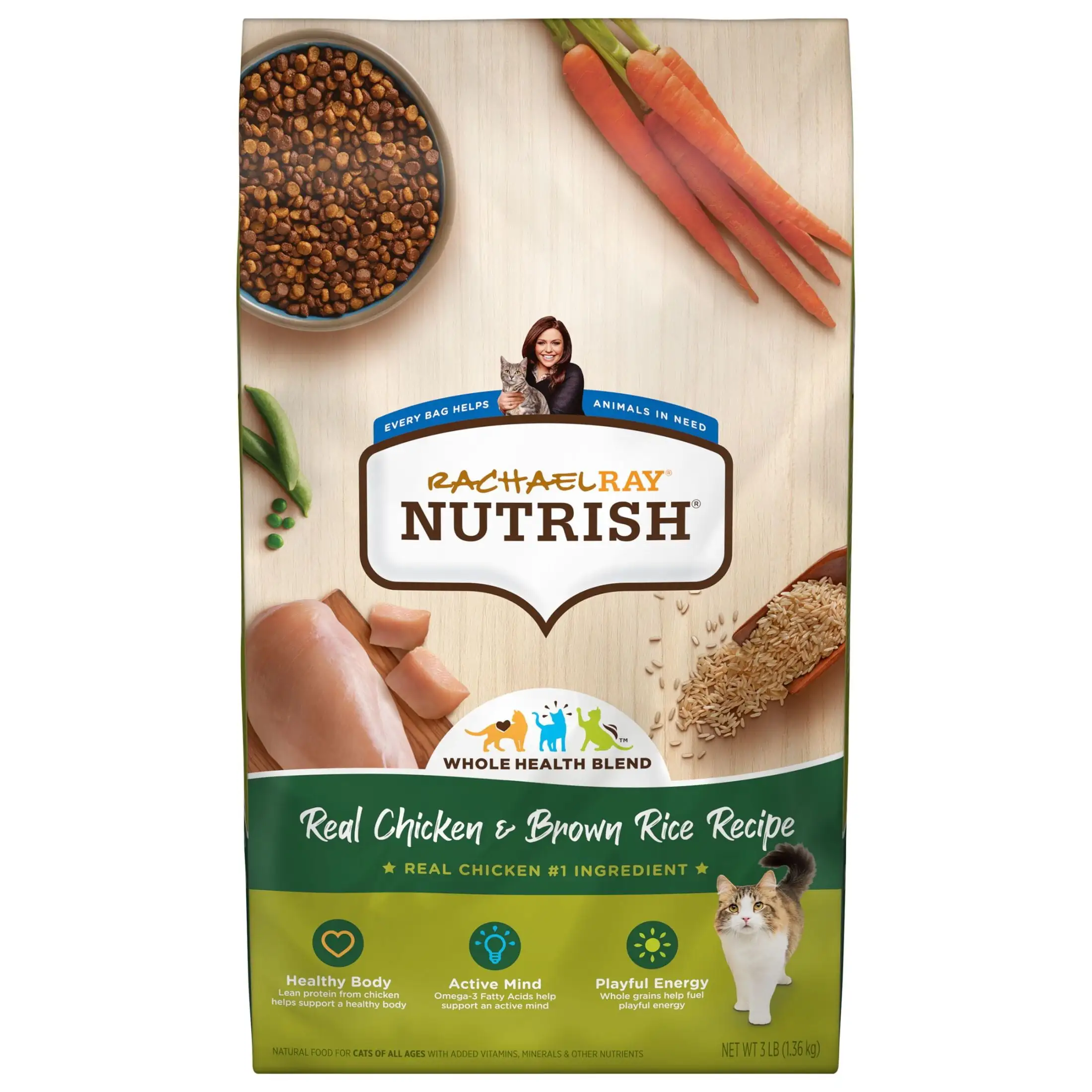 Rachael Ray Nutrish Real Chicken & Brown Rice Recipe Dry Cat Food. 3 lb. Bag