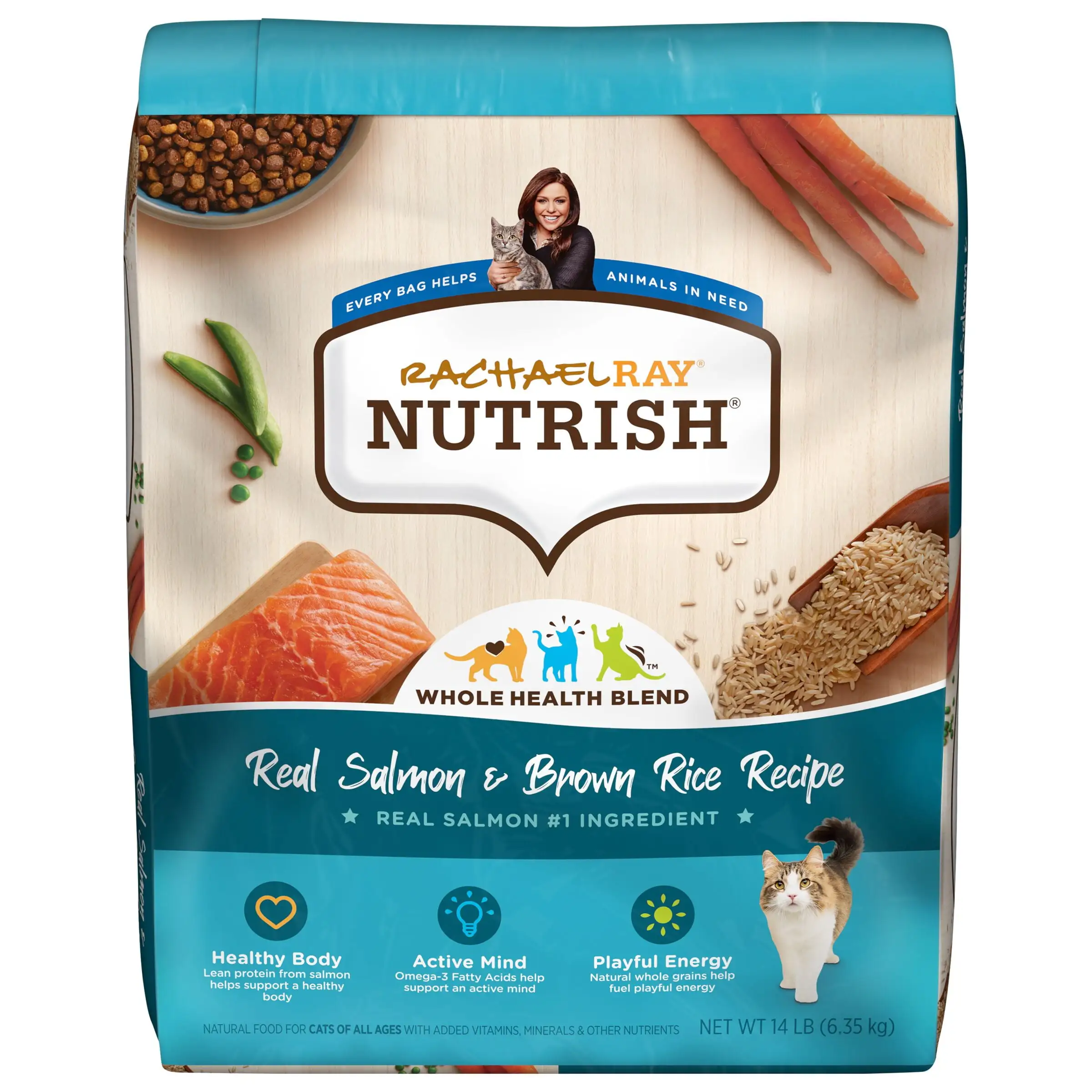 Rachael Ray Nutrish Real Salmon & Brown Rice Recipe Dry Cat Food. 14 lb. Bag