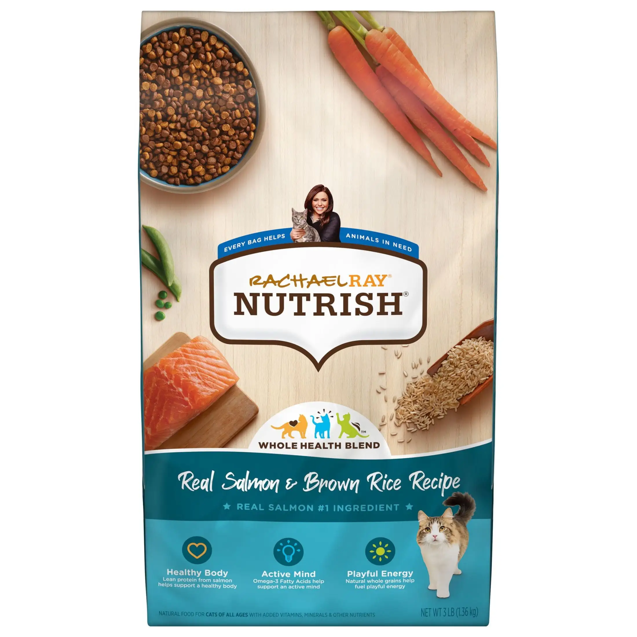 Rachael Ray Nutrish Real Salmon & Brown Rice Recipe Dry Cat Food. 3 lb. Bag