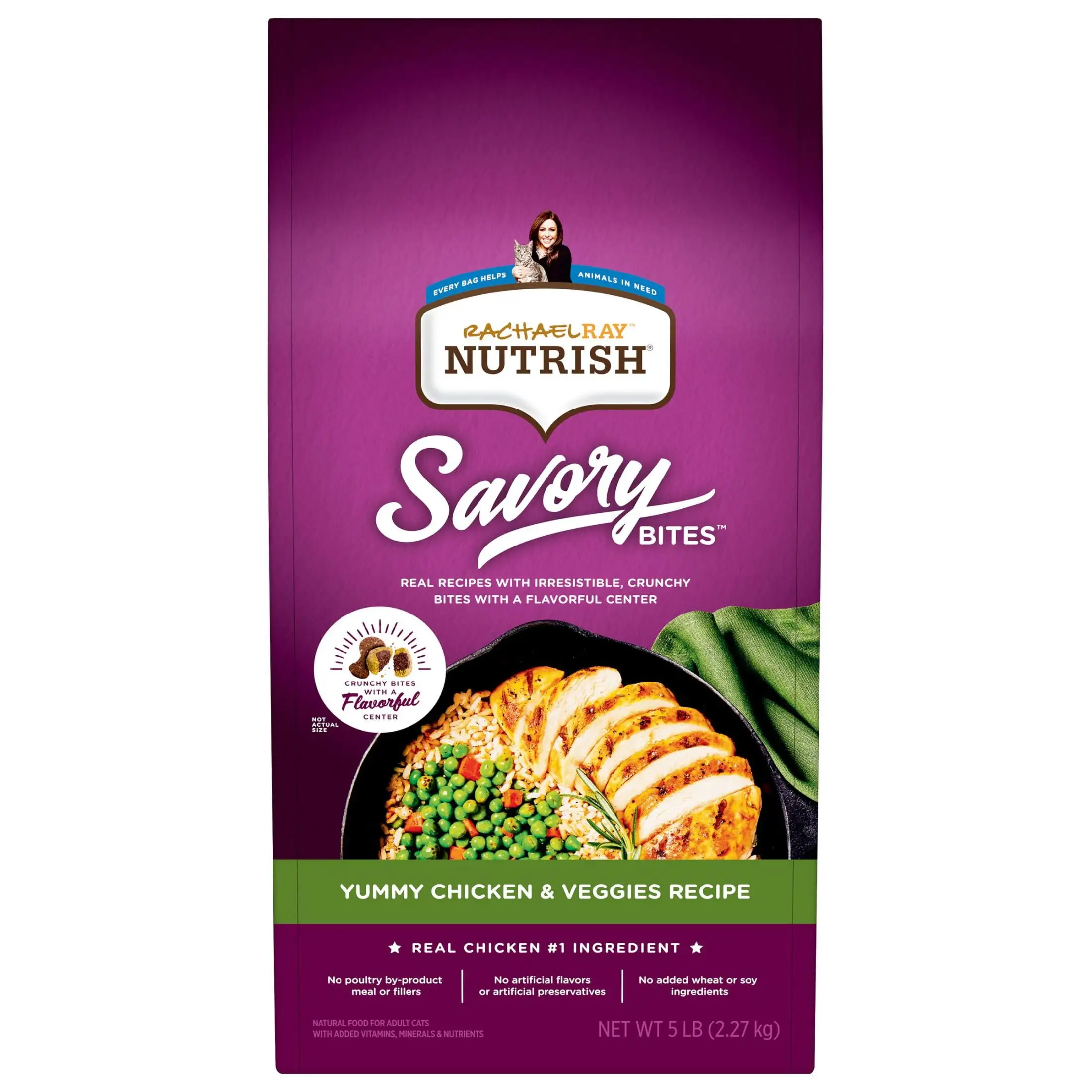 Rachael Ray Nutrish Savory Bites Yummy Chicken & Veggies Recipe Dry Cat Food. 5 lb. Bag