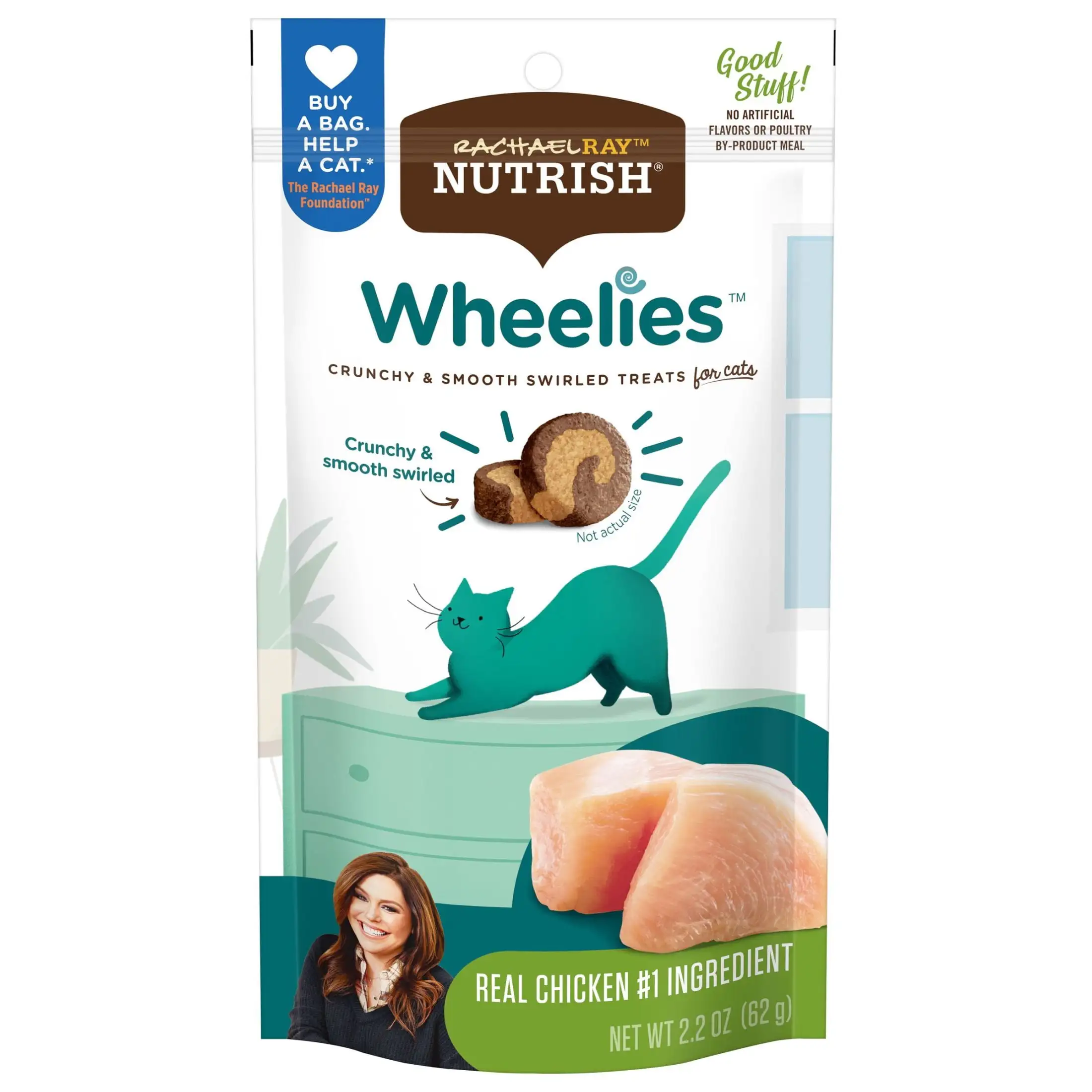 Rachael Ray Nutrish Wheelies Cat Treats. Chicken. 2.2 oz. Bag