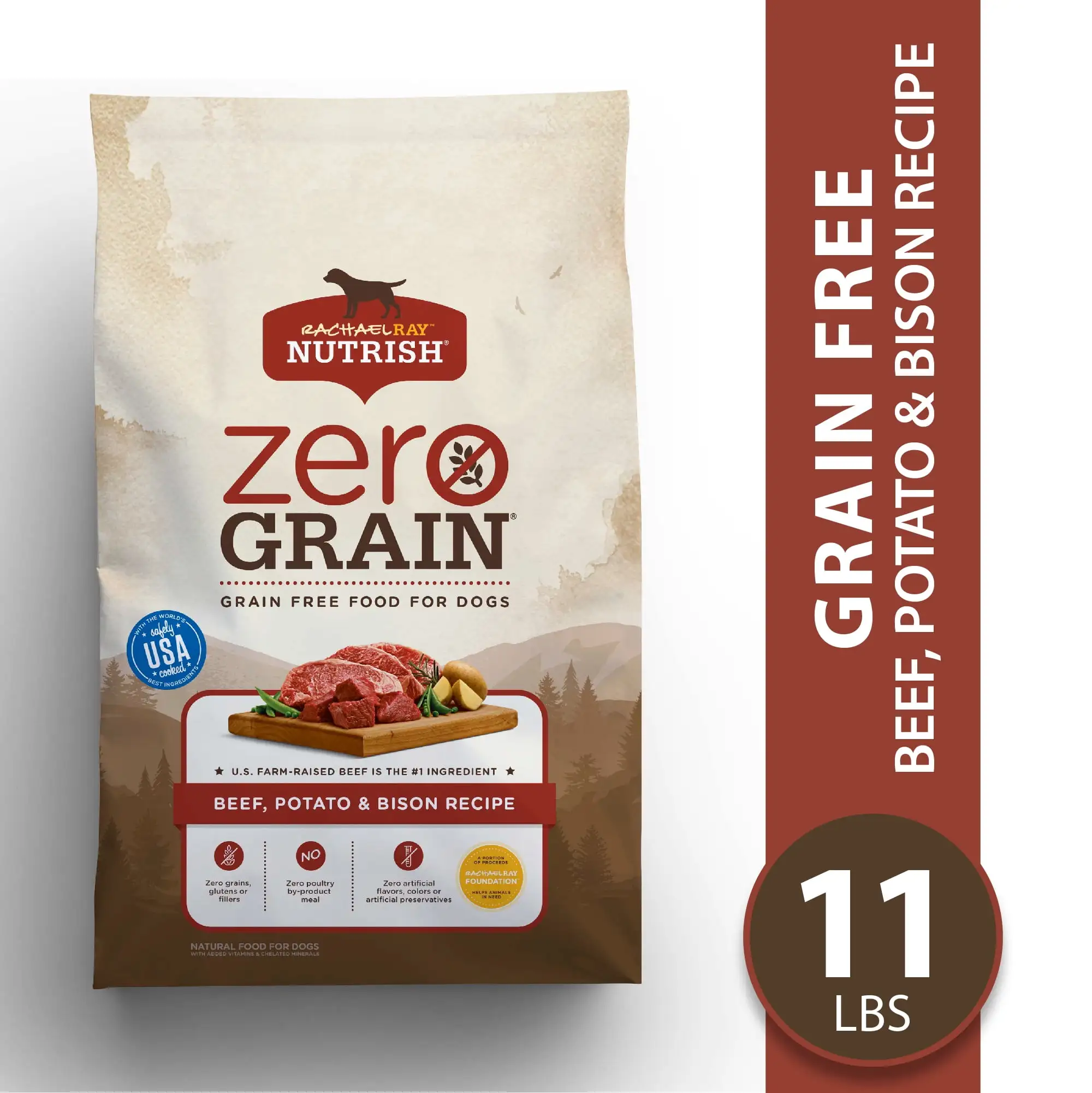 Rachael Ray Nutrish Zero Grain Natural Premium Dry Dog Food. Grain Free. Beef. Potato & Bison. 11 Lbs