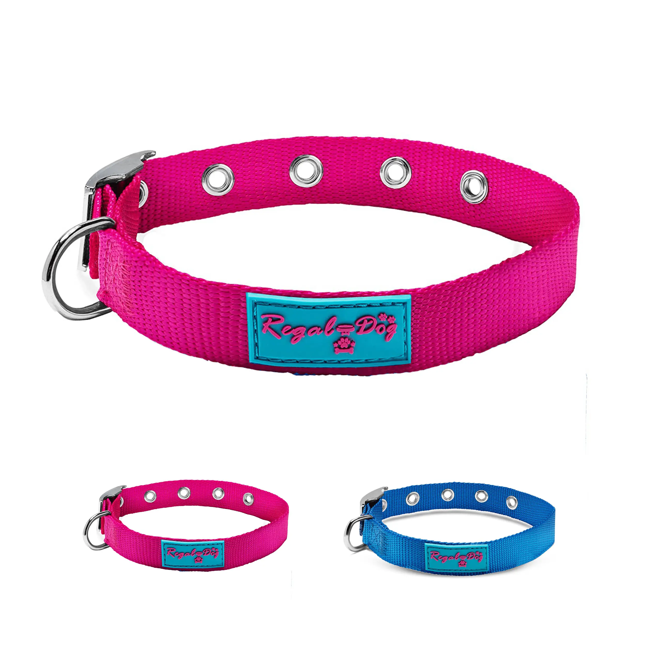 Regal Dog Products Nylon Dog Collar with Metal Buckle | Durable Pet Collar with D-Ring and Reinforced Stiching