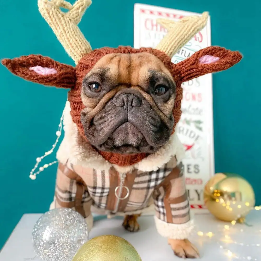 Reindeer Dog Costume - No Flap Ear Wrap Hood for Pets