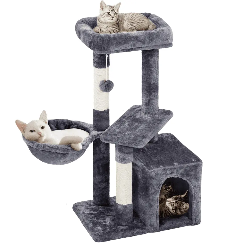 Renwick 34.5 Height Small Cat Tree Tower with Condo and Perches. Dark Gray