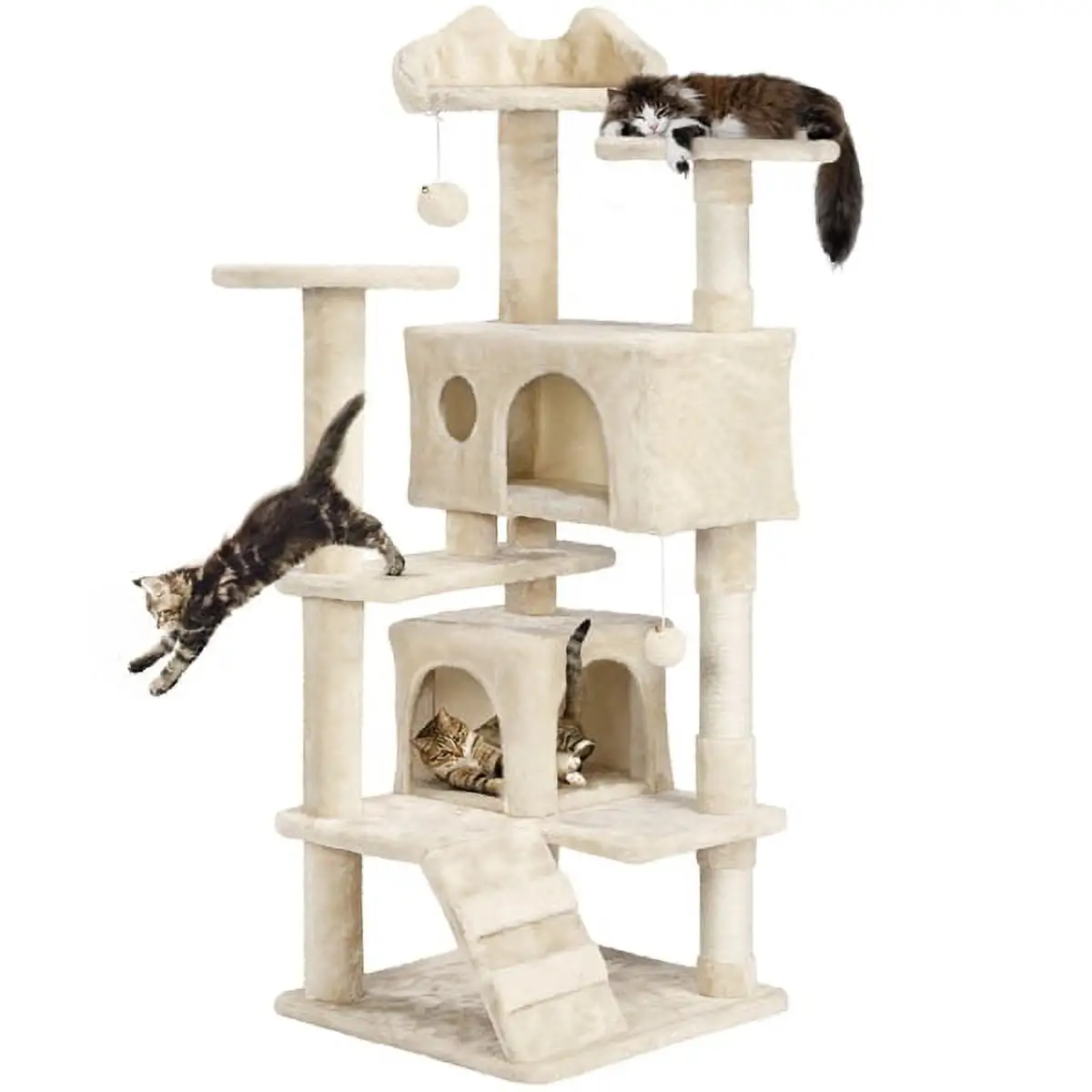 Renwick 54.5 Height Cat Tree Tower Condo with Scratching Post. Beige