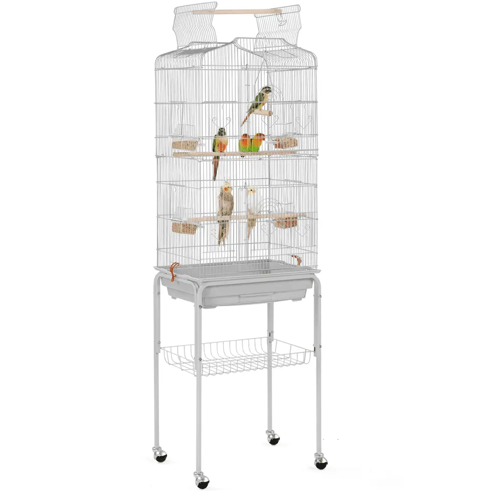 Renwick 64 H Rolling Metal Birdcage with Slide-Out Tray Open Top. Light Gray