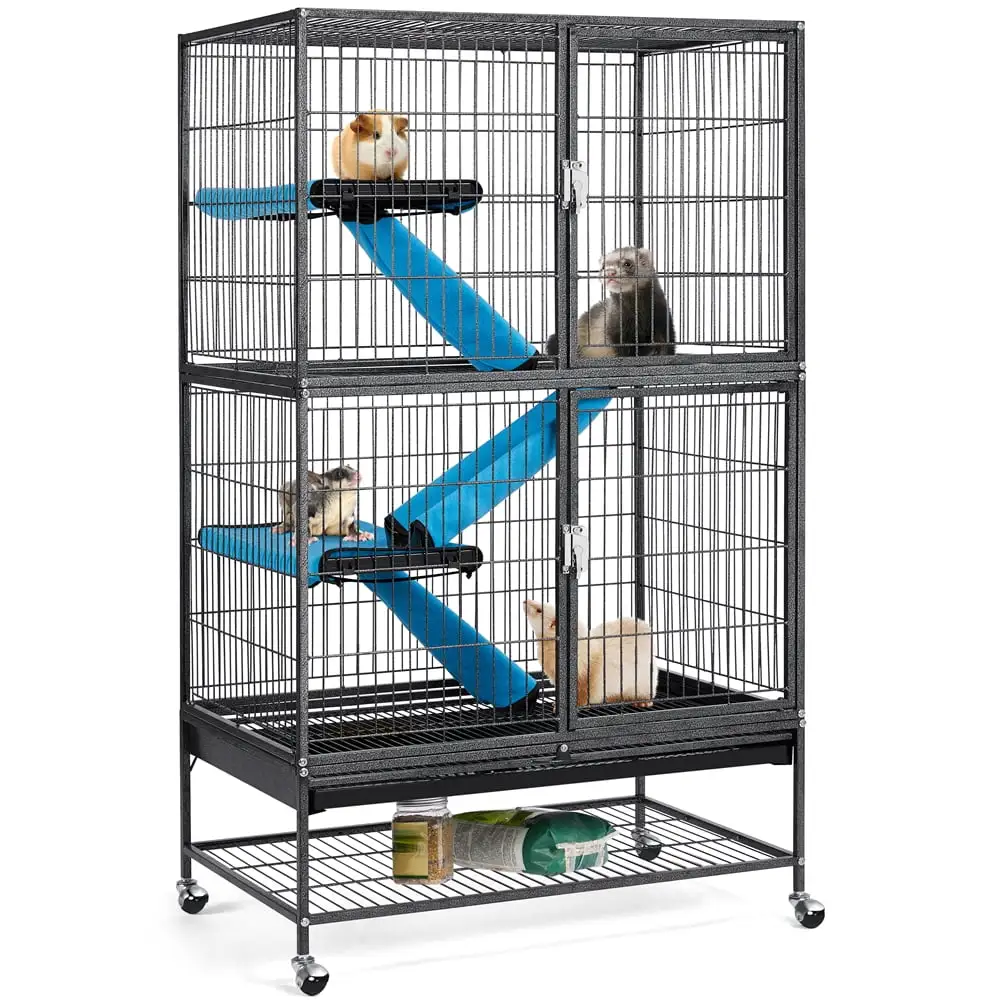 Renwick Two Story Small Animal Cage with 2 Removable Ramps. Black