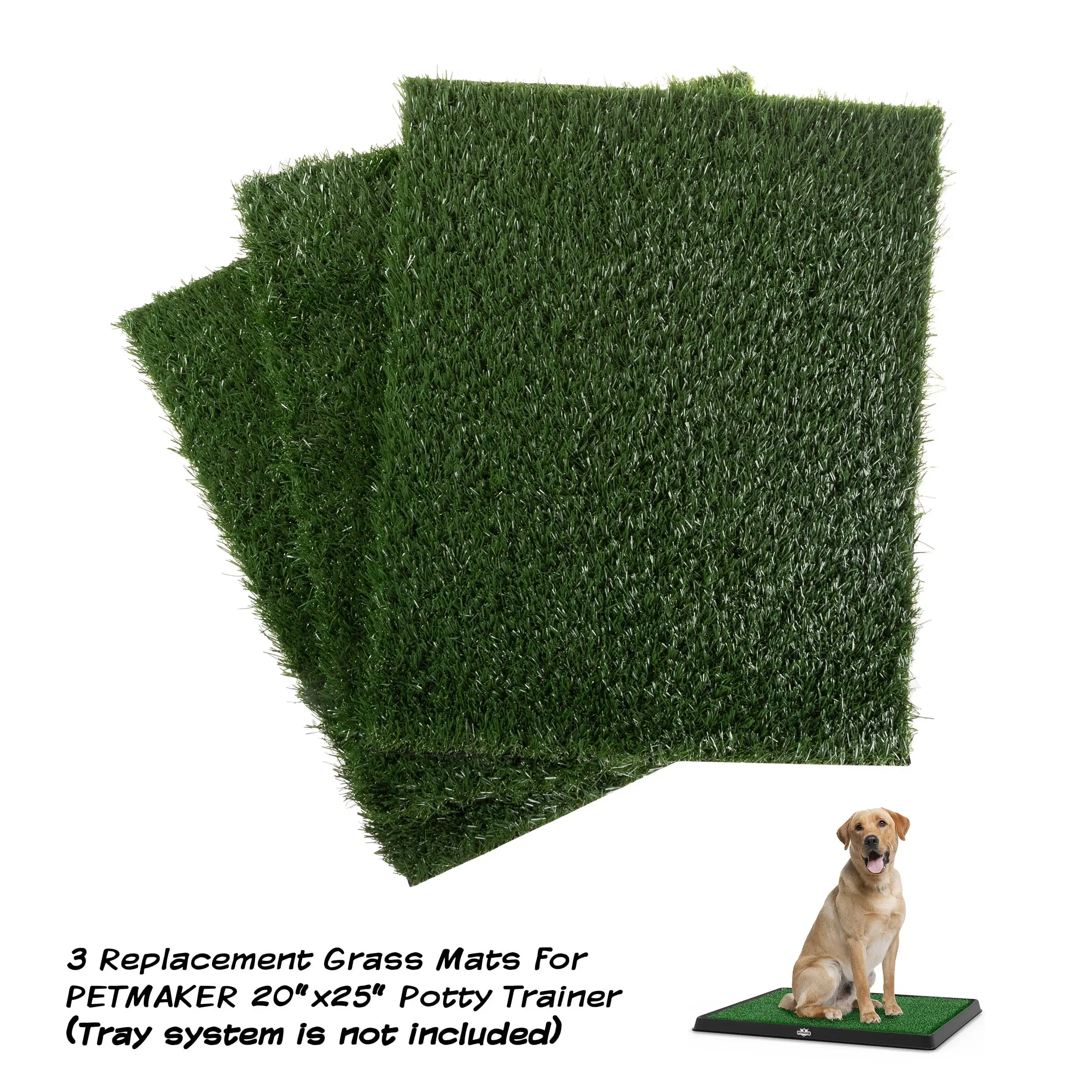 Replacement Grass Mats- Set of 3 Turf Pads for Puppy Potty Trainer (Tray System Not Included)- Indoor Restroom for Puppies & Large Pets by PETMAKER