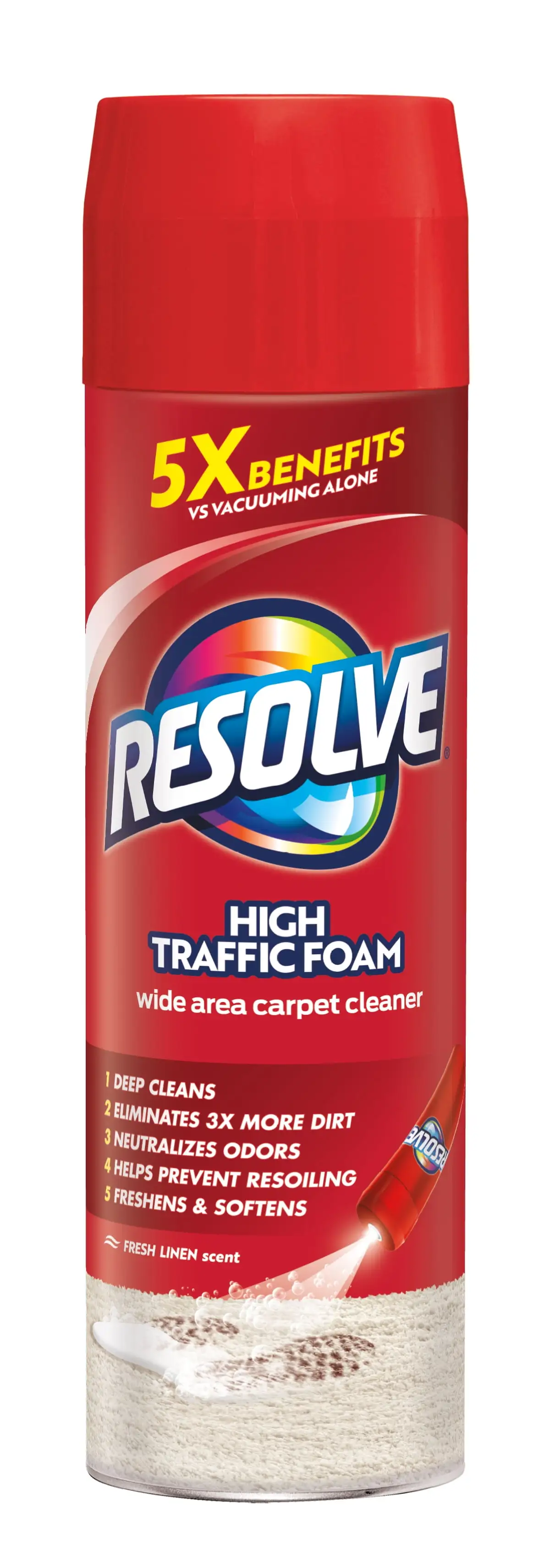 Resolve High Traffic Carpet Foam. 22oz Can. Cleans Freshens Softens & Removes Stains