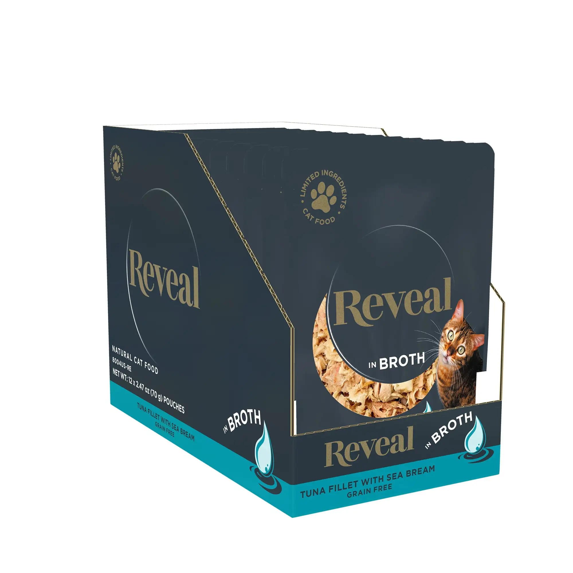 Reveal Natural Wet Cat Food. 12 Pack. Tuna with Sea Bream in Broth. 2.47oz Pouches