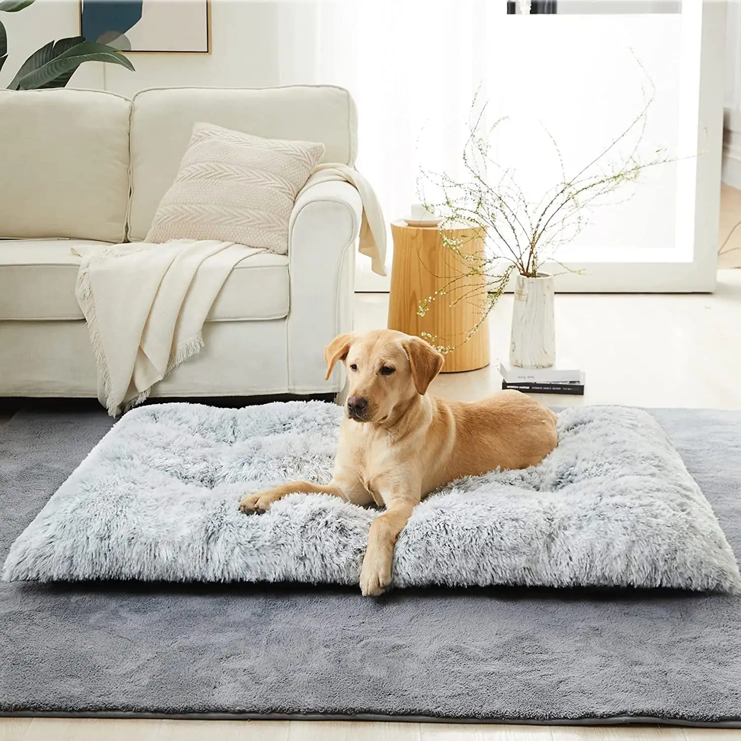 Reyox Large Dog Bed. Plush Dog Cage Bed Fluffy. Washable Dog Mat with Non-Slip Bottom for Large and Medium Dogs.41 x 27 inch