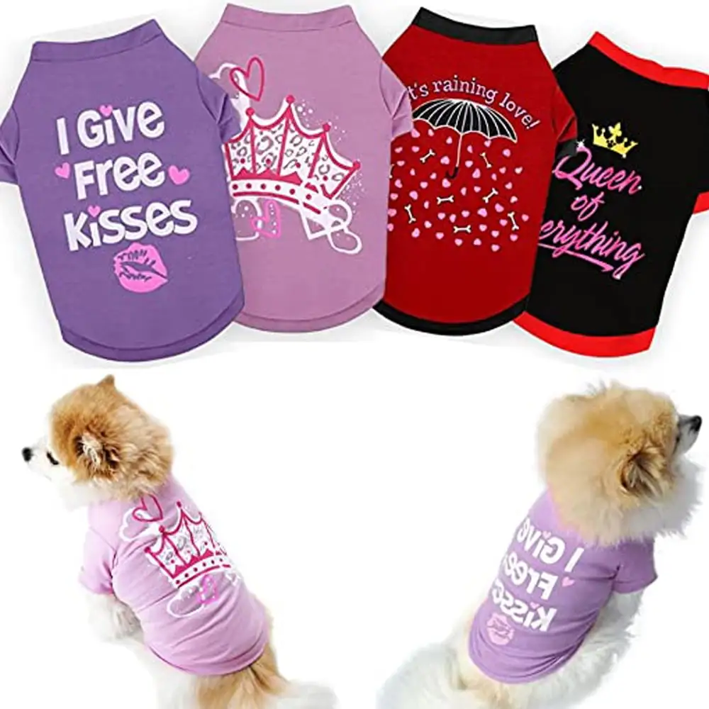 Riklu Set of 4 Dog Shirt for Small Dogs. Pet Outfits Female Outfits T-Shirt Apparel XS