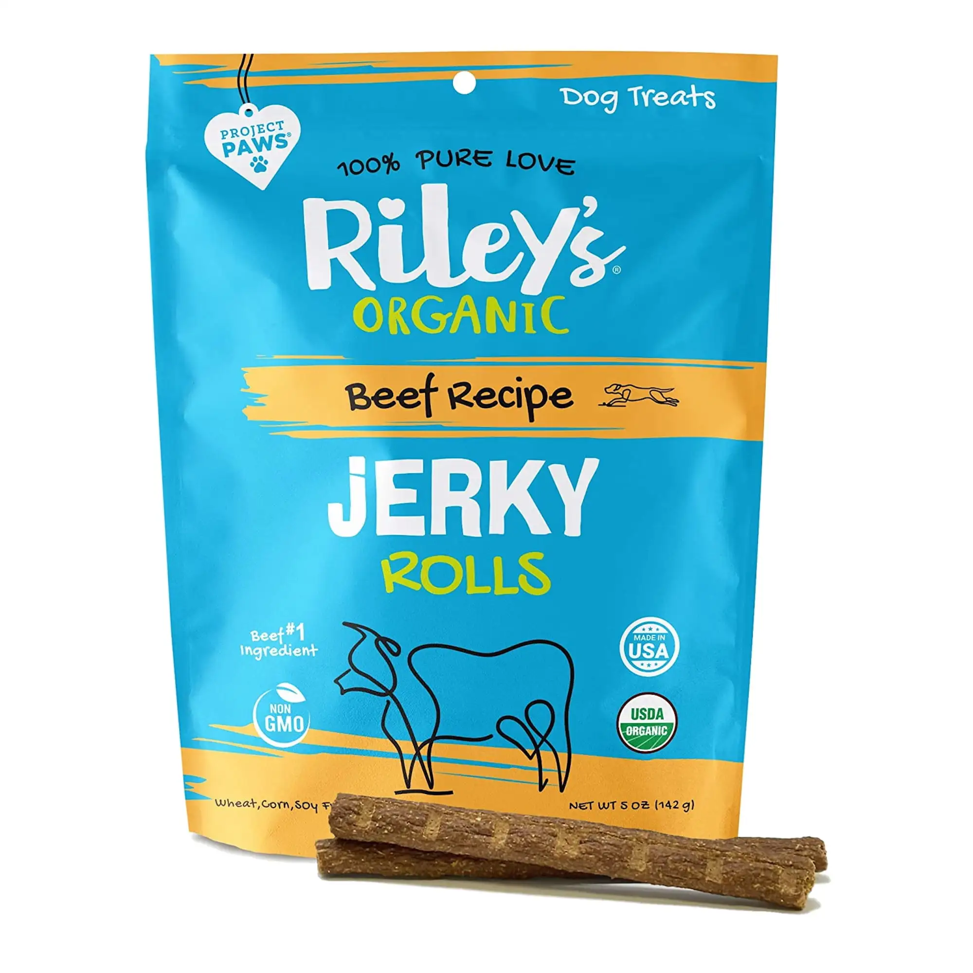 Riley's Organics Jerky Rolls Beef Recipe Dog Treats 5 oz