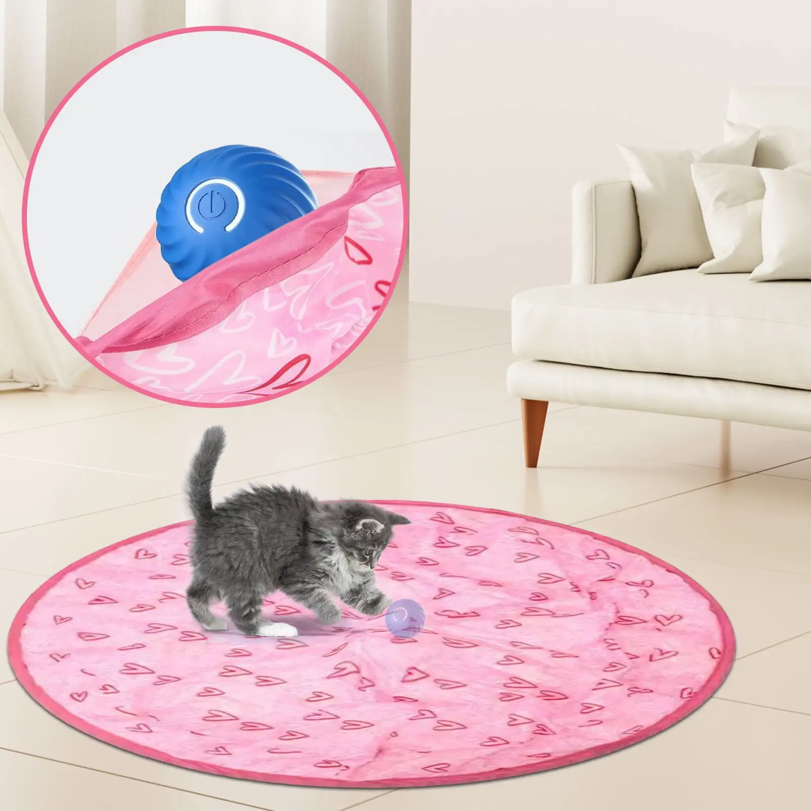 RnemiTe-amo Concealed Motion Cat Toy.2 in 1 Simulated Interactive Hunting Cat Toy.Automatic Rolling Cat Ball Interactive Smart Toy.Cat Interactive Toy Chargeable Fun Cat Tunnel Toy (with Ball)