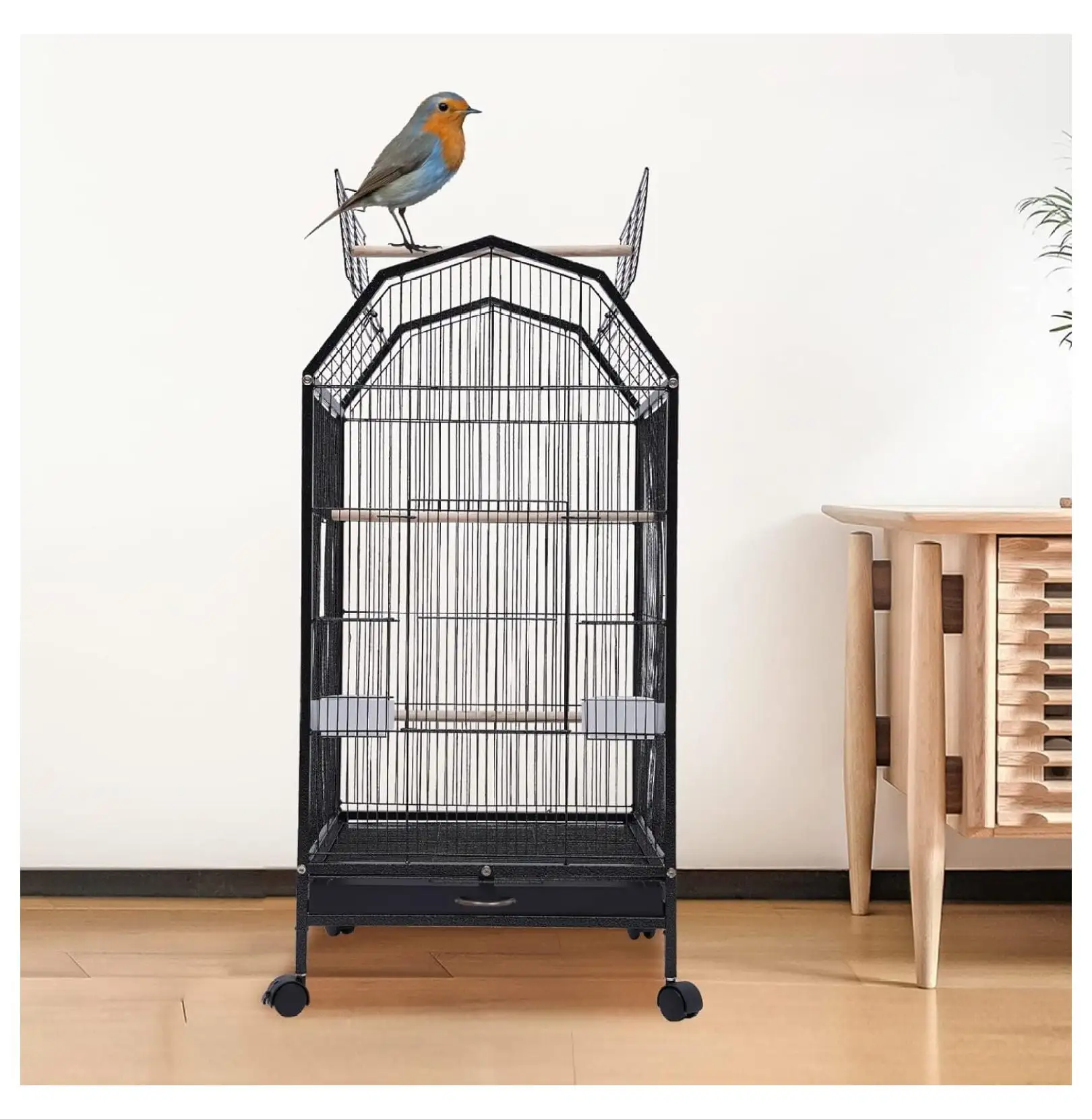 Rolling Large Cage with Interactive Skylight.Metal Parrot Canary Cage.Pet Cockatiel Parakeet Cage