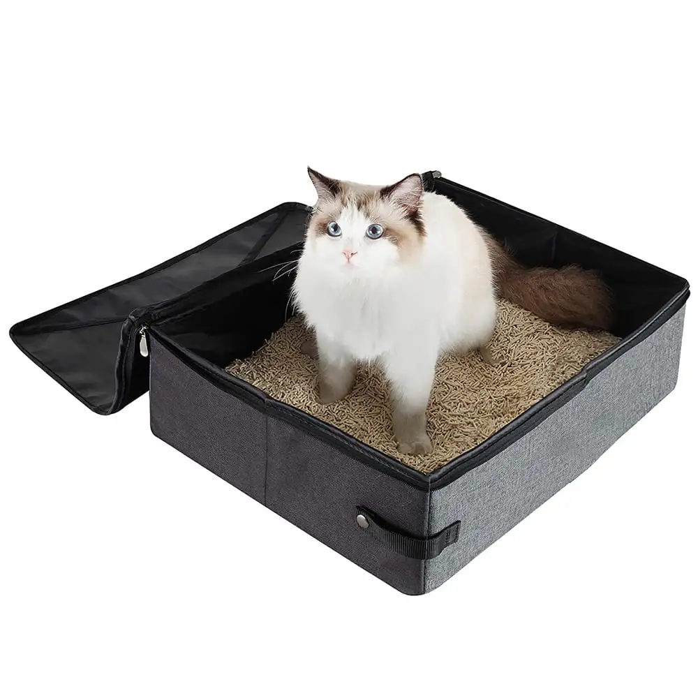 Rosnek Portable Cat Travel Litter Box Cat Cage Kennel Waterproof Pet Bed. Easy to Use in Hotels. Car. 15.7x 11.8x 3.9. Gray