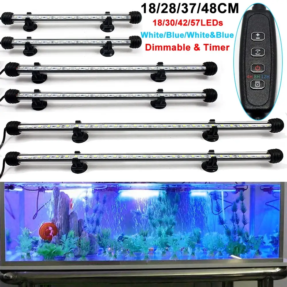 Rosnek Submersible LED Aquarium Light Fish Tank Light with Timer 3 Light Modes White & Blue Waterproof Bar Strip Lamp Underwater Lights